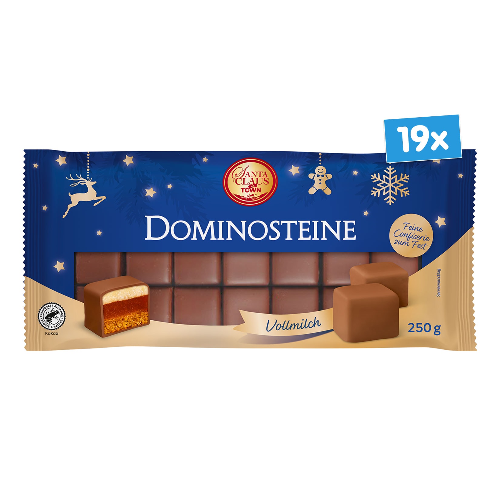 Santa Claus in Town Dominosteine Vollmilch 250 g, 19er Pack