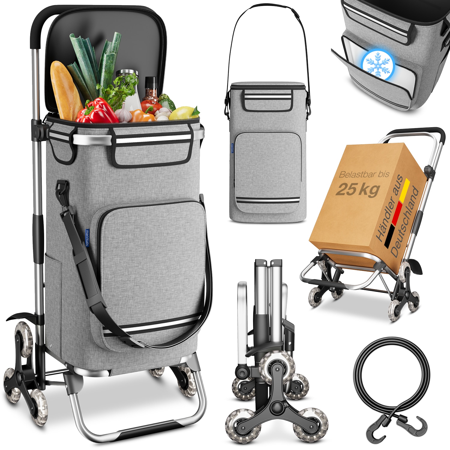 maxVitalis Treppensteiger-Einkaufstrolley &raquo;Premium&laquo;, Silber - Bild 1