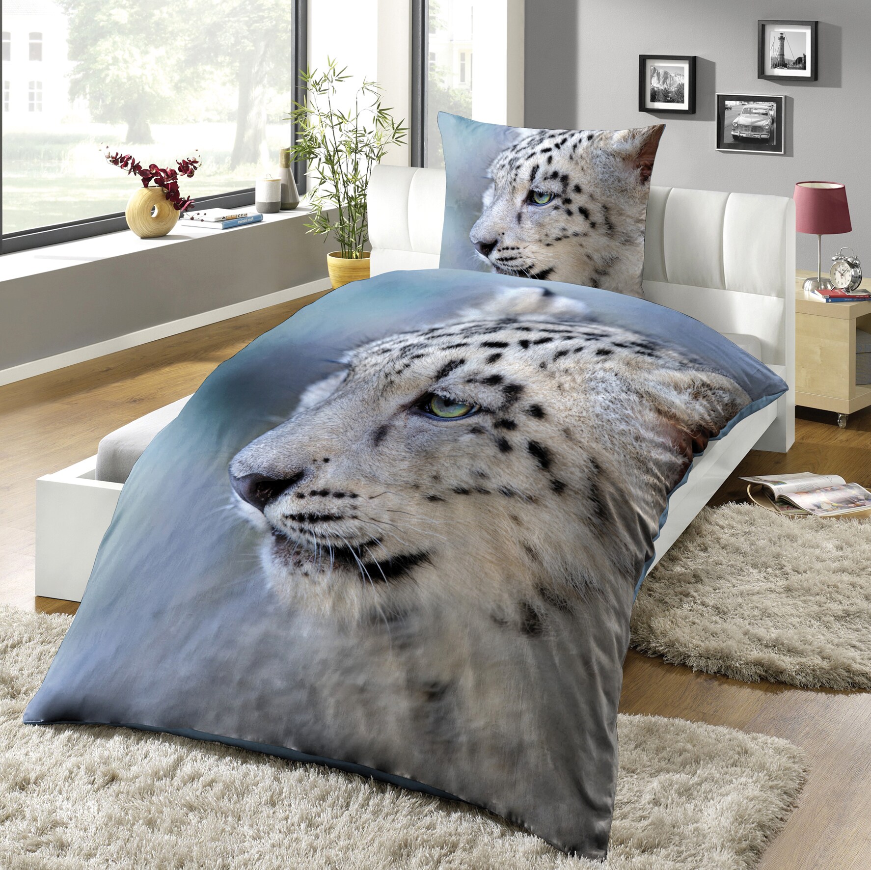 Dekor Mikrofaser Bettw&auml;sche - Schneeleopard - versch. Tiermotive - Bild 1