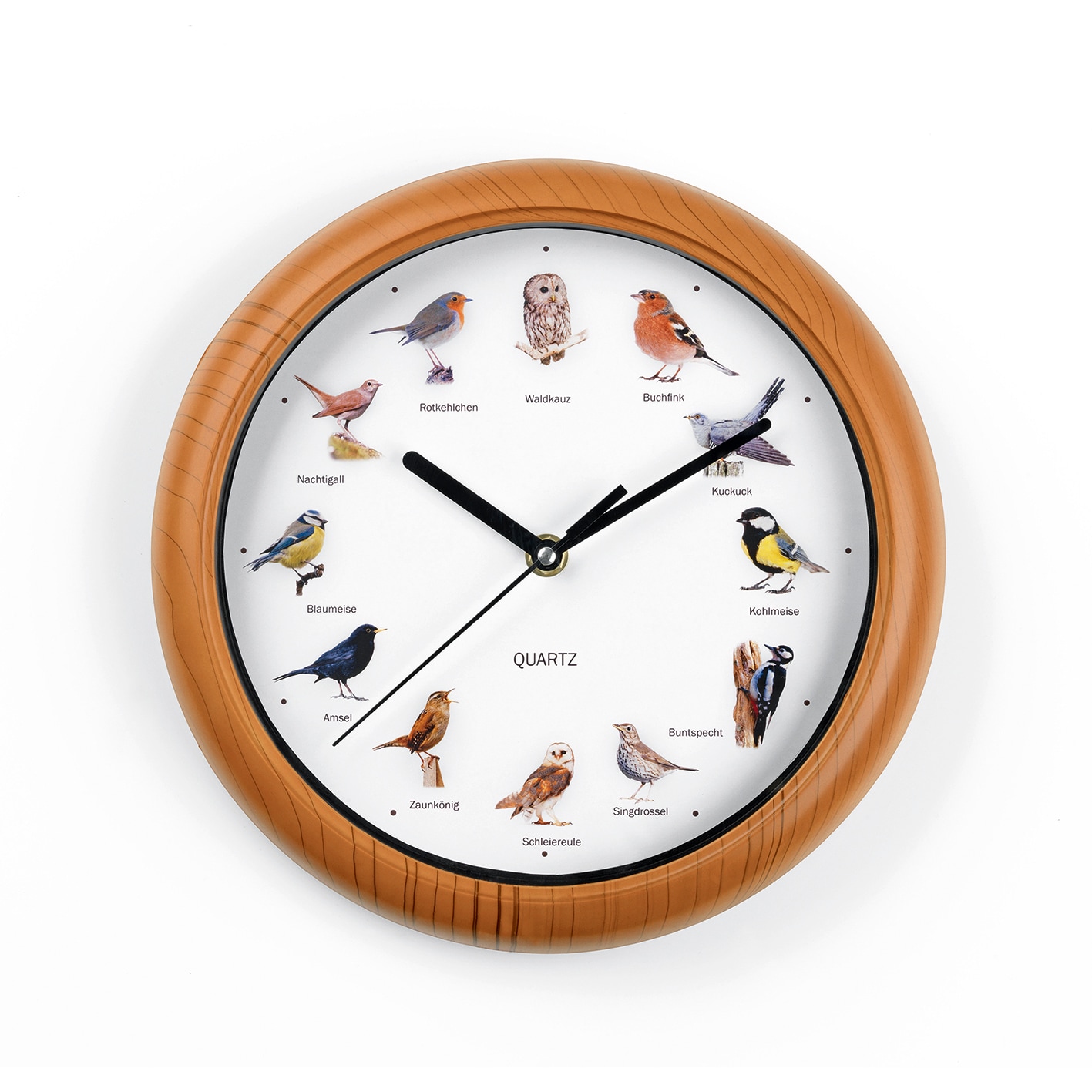 MAXXMEE Wanduhr mit Vogelstimmen 25cm 1,5V braun/wei&szlig; fluoreszierend - Bild 1