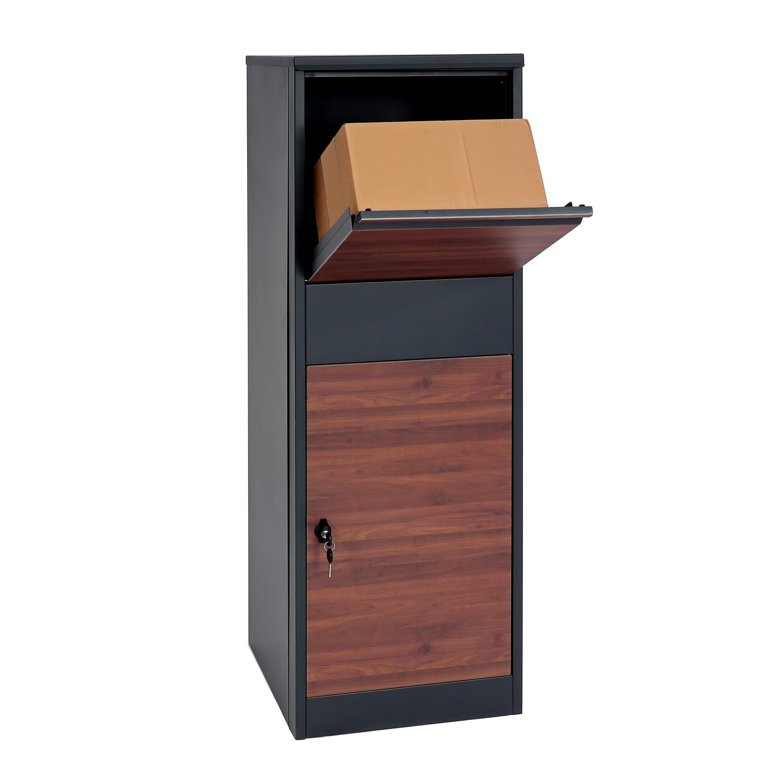 Paketkasten MCW-G80, Paketbox Standbriefkasten Paketbriefkasten Gr&ouml;&szlig;e XL ~ verzinkt anthrazit Holzoptik dunkelbraun - Bild 1