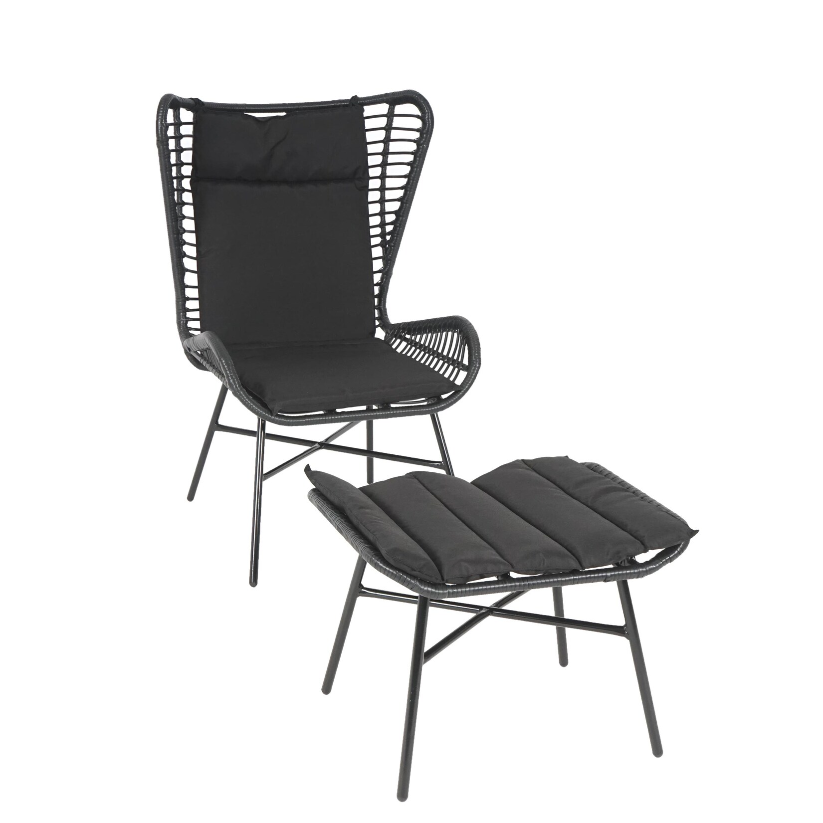 Poly-Rattan Set MCW-G17b, Balkon-Set Gartengarnitur Sitzgruppe Stuhl+Hocker Sessel, Seil ~ anthrazit, Kissen anthrazit | 04057651496856