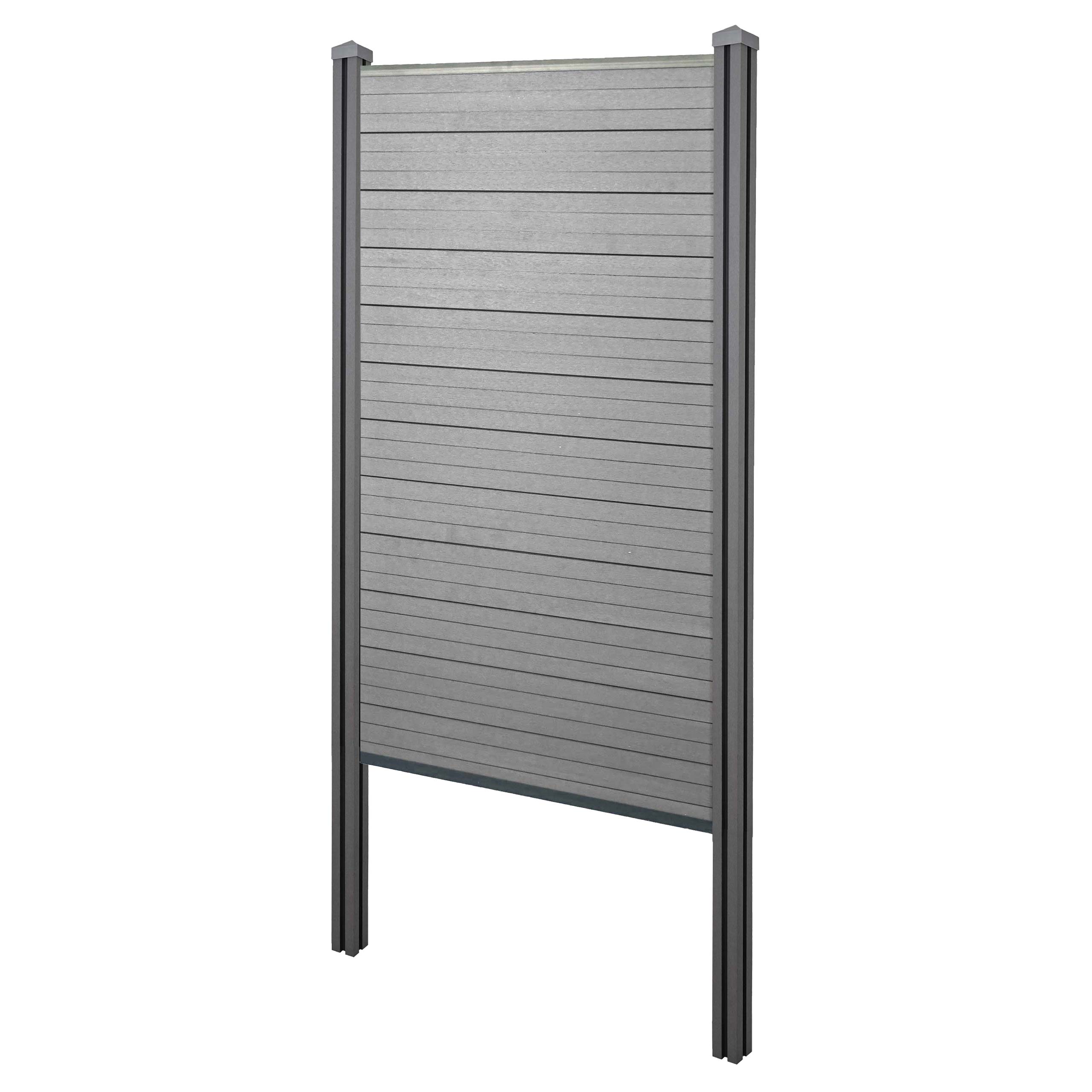 WPC-Sichtschutz Savoie, Windschutz Zaun, WPC-Pfosten zum Einbetonieren ~ Basiselement schmal, 105cm grau - Bild 1