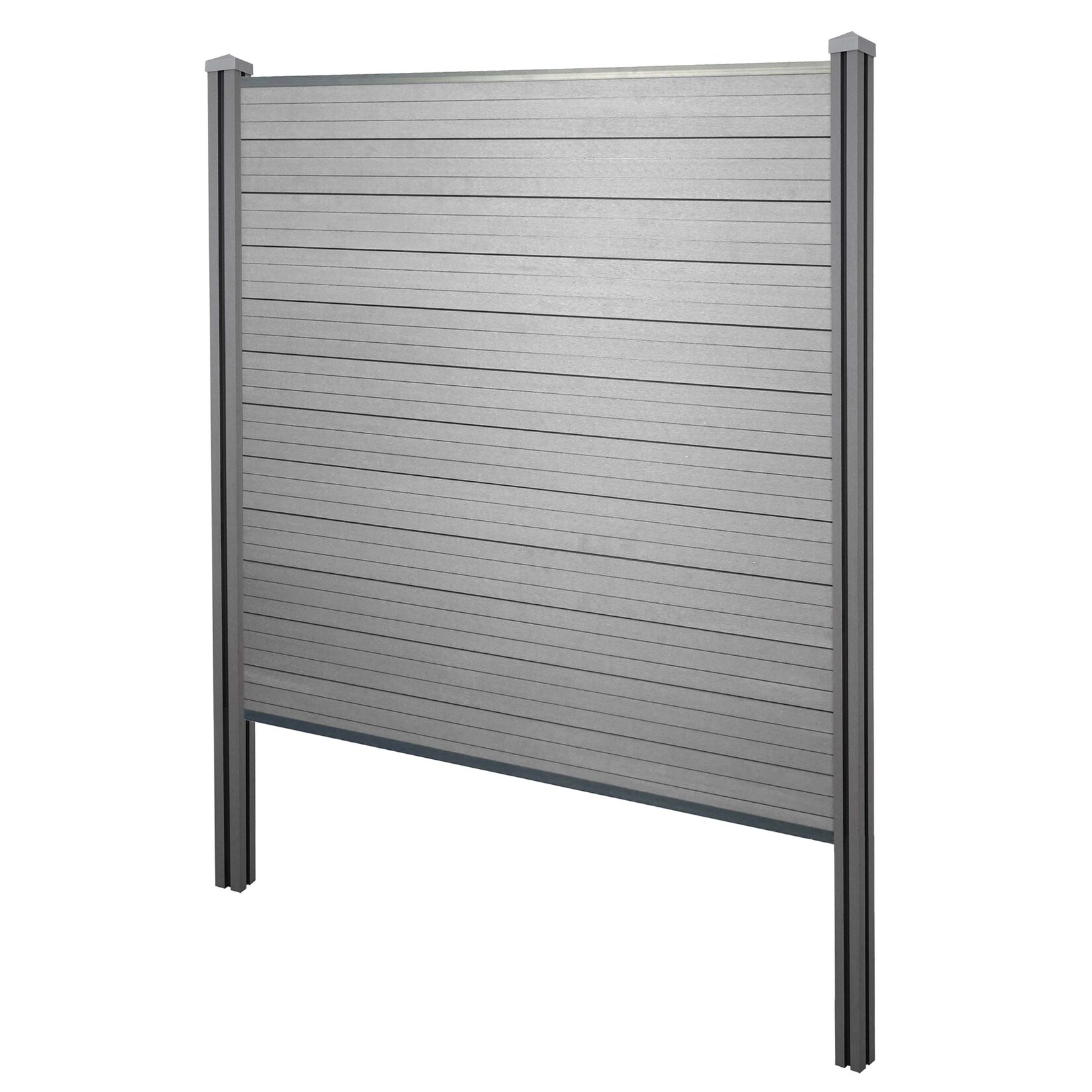WPC-Sichtschutz Savoie, Windschutz Zaun, WPC-Pfosten zum Einbetonieren ~ Basiselement, 195cm grau