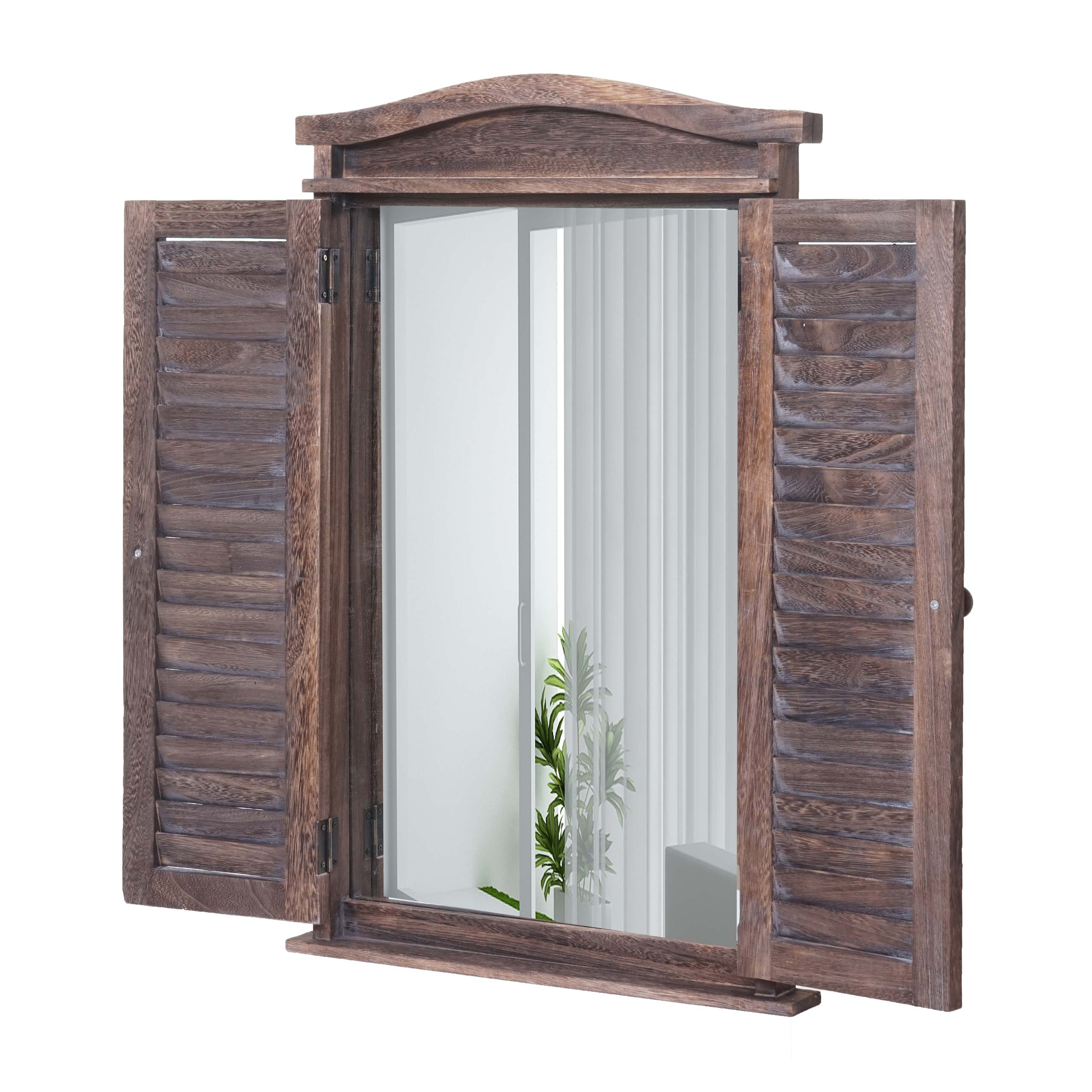 Wandspiegel Badspiegel Badezimmer Spiegelfenster mit Fensterl&auml;den, 71x46x5cm ~ shabby braun - Bild 1
