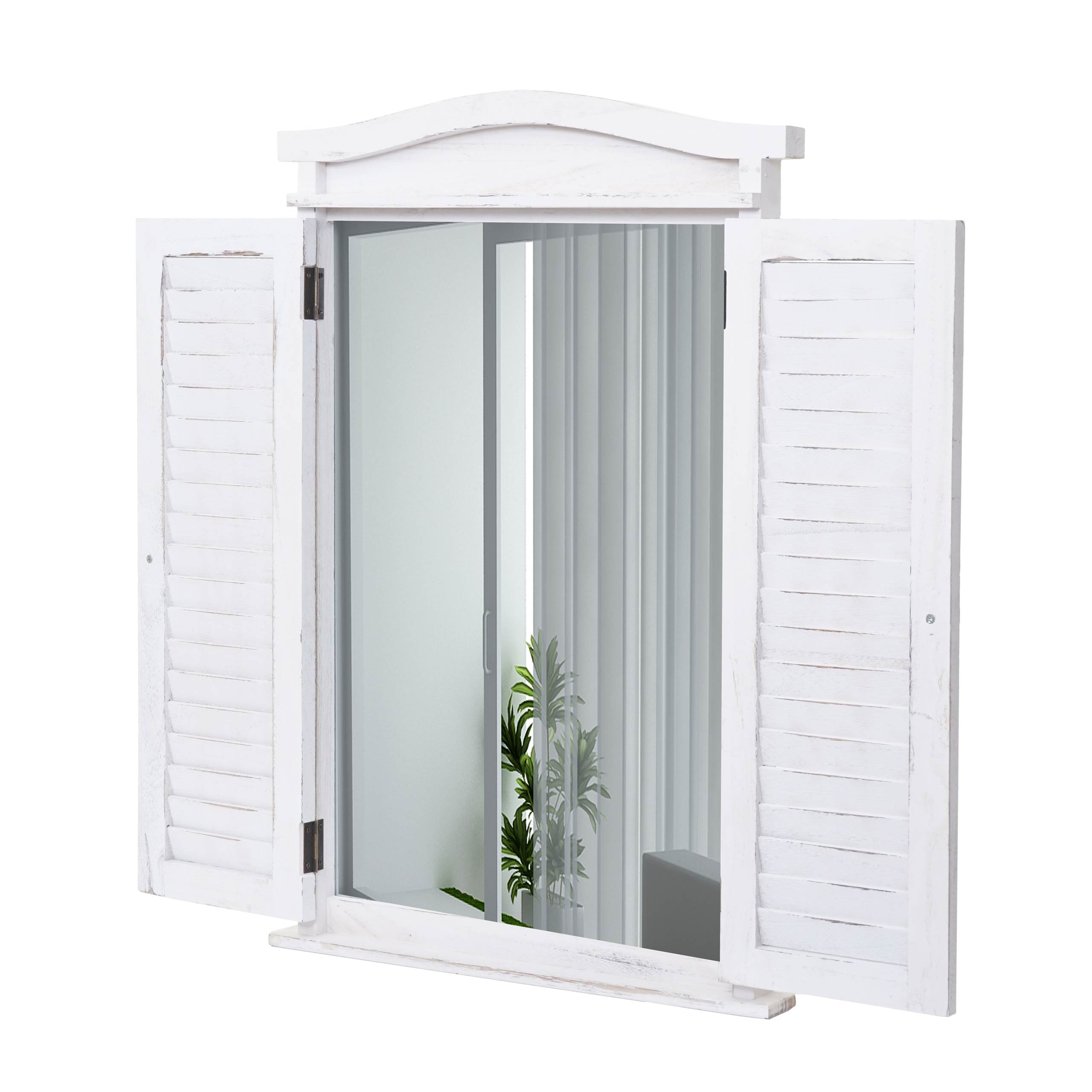 Wandspiegel Badspiegel Badezimmer Spiegelfenster mit Fensterl&auml;den, 71x46x5cm ~ shabby wei&szlig; - Bild 1