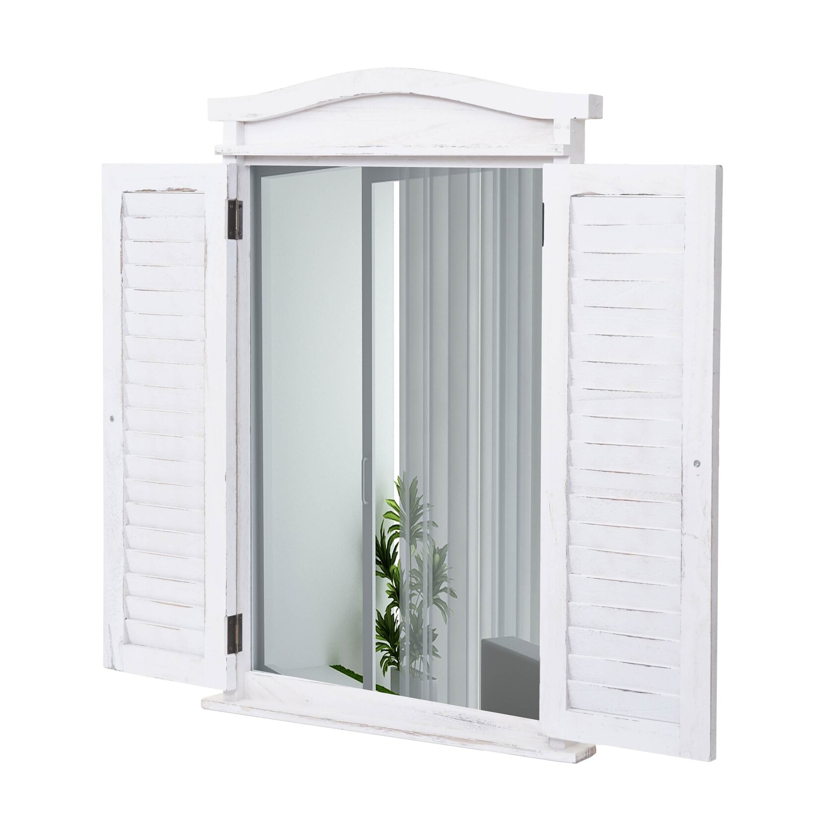 Wandspiegel Badspiegel Badezimmer Spiegelfenster mit Fensterläden, 71x46x5cm ~ shabby weiß | 04057651496634