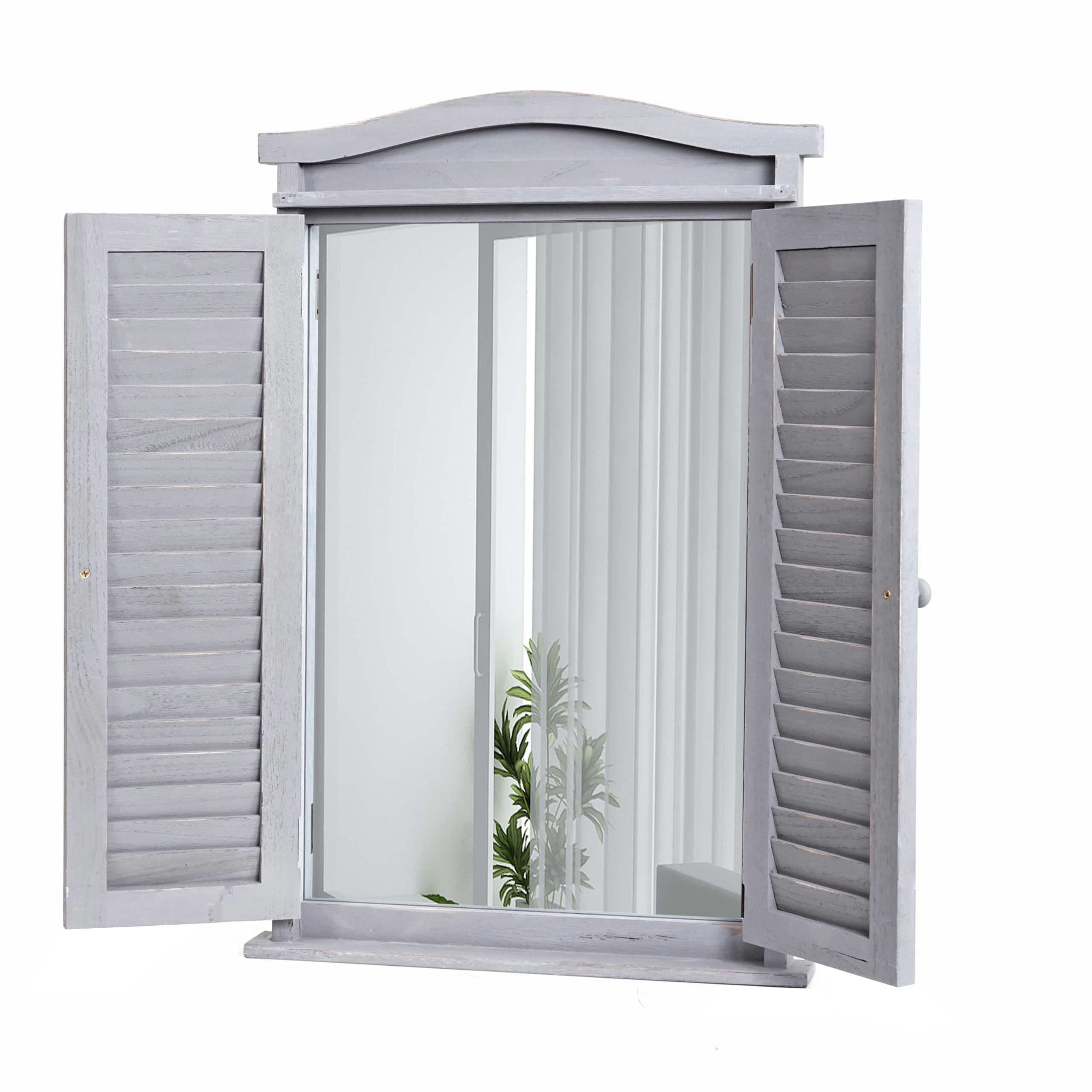 Wandspiegel Badspiegel Badezimmer Spiegelfenster mit Fensterl&auml;den, 71x46x5cm ~ shabby grau - Bild 1