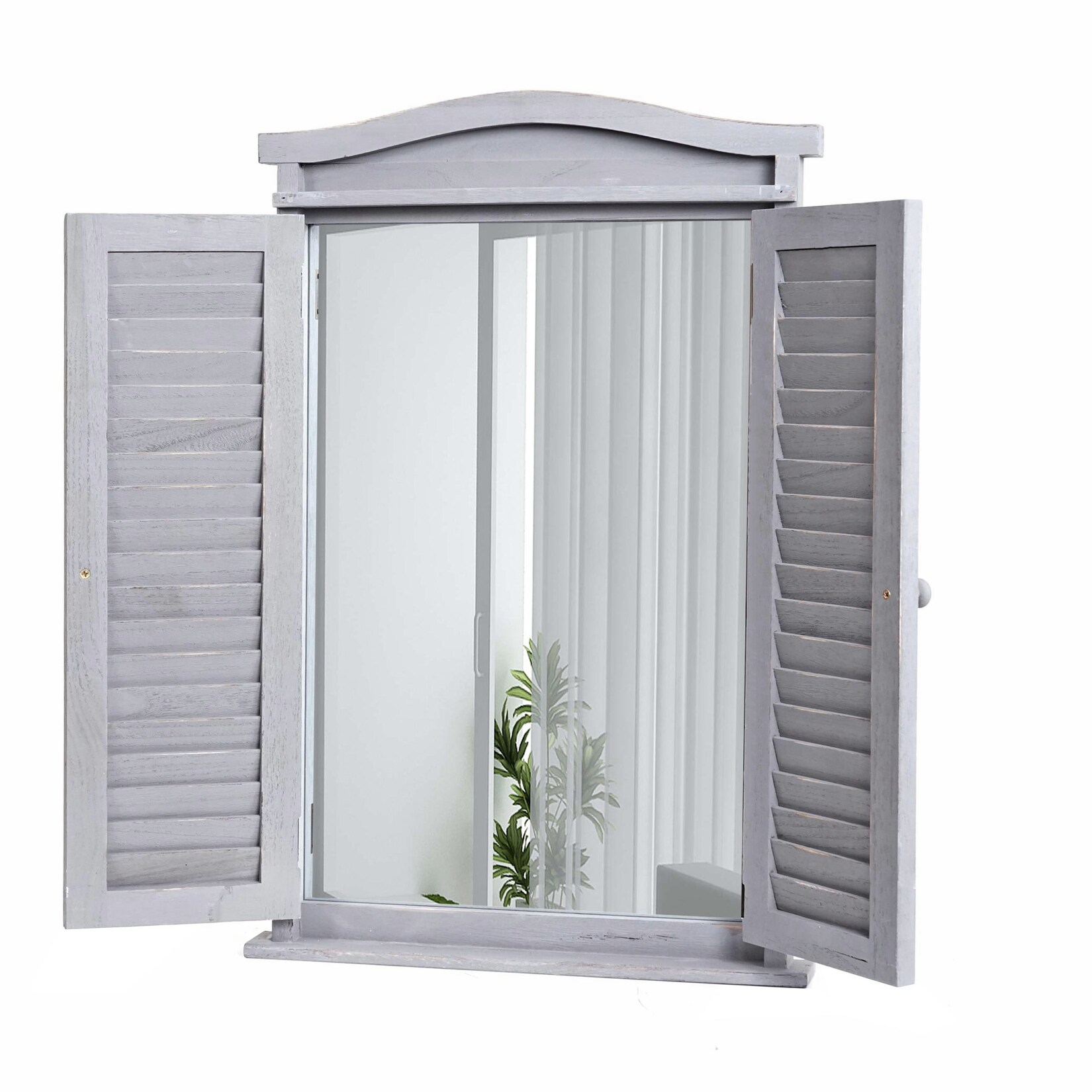 Wandspiegel Badspiegel Badezimmer Spiegelfenster mit Fensterläden, 71x46x5cm ~ shabby grau