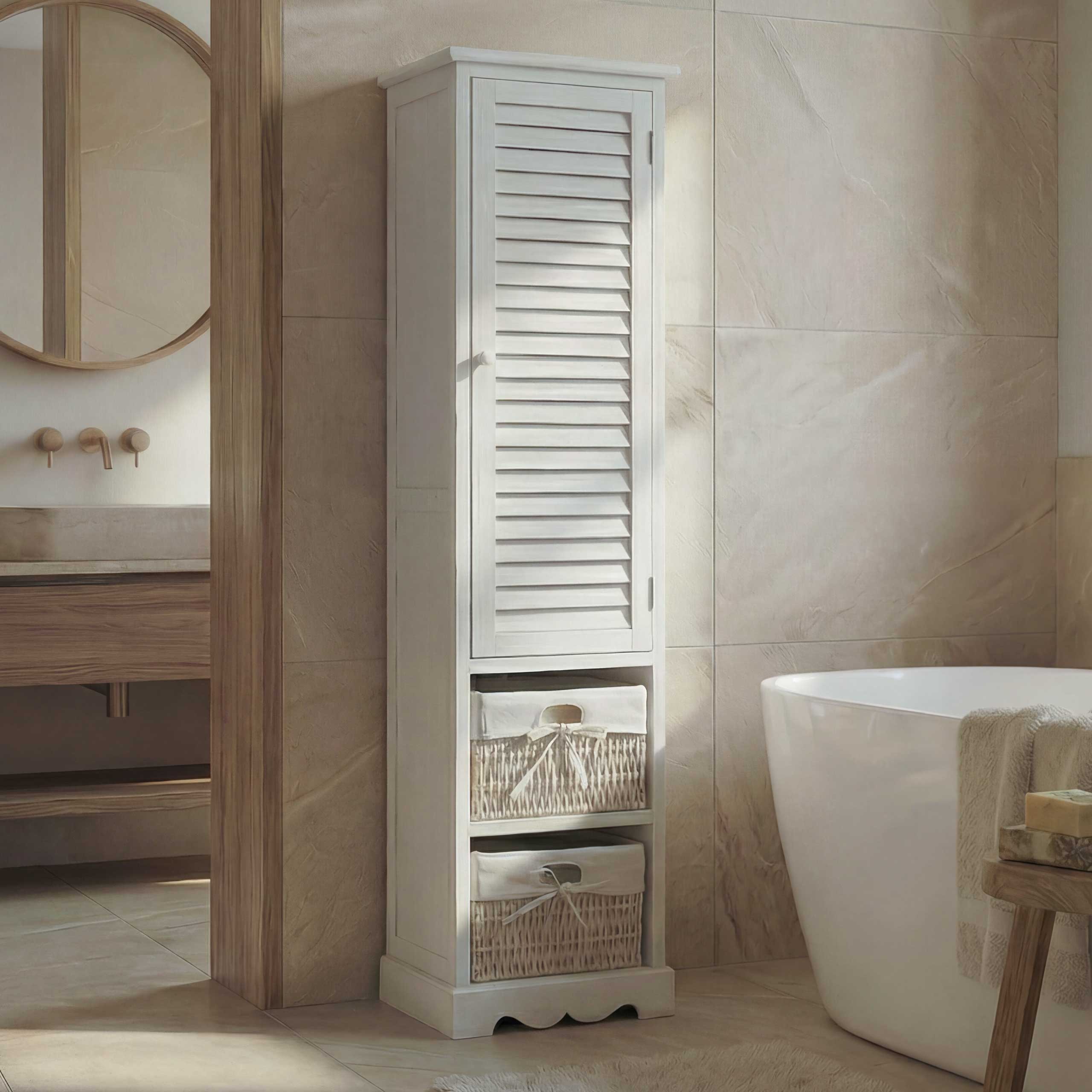 Badezimmerkommode MCW-H20, Badezimmer Schrank Badschrank Badregal, 120x27x29cm Massiv-Holz ~ shabby wei&szlig; - Bild 1