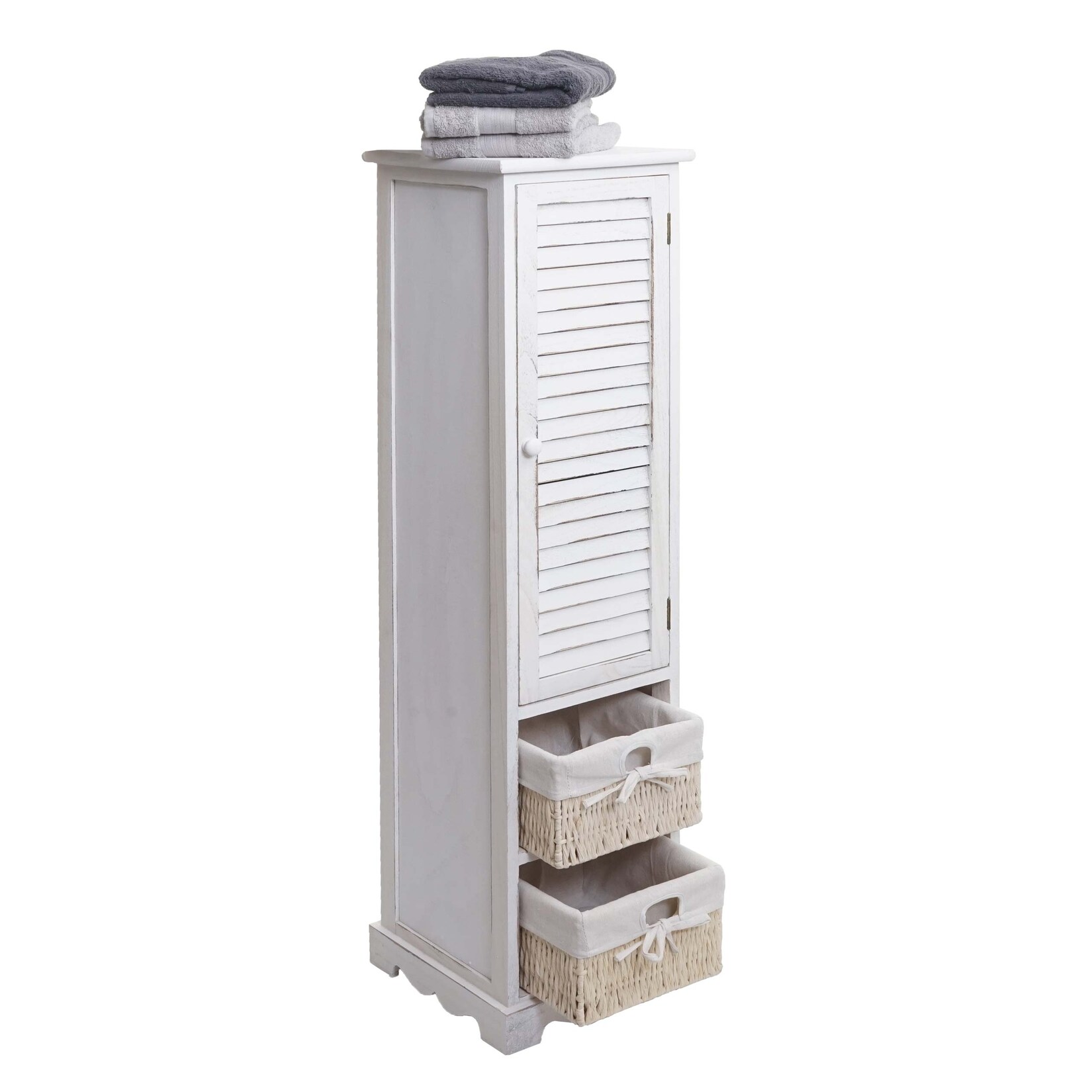 Badezimmerkommode MCW-H20, Badezimmer Schrank Badschrank Badregal, 120x27x29cm Massiv-Holz ~ shabby weiß | 04057651496498