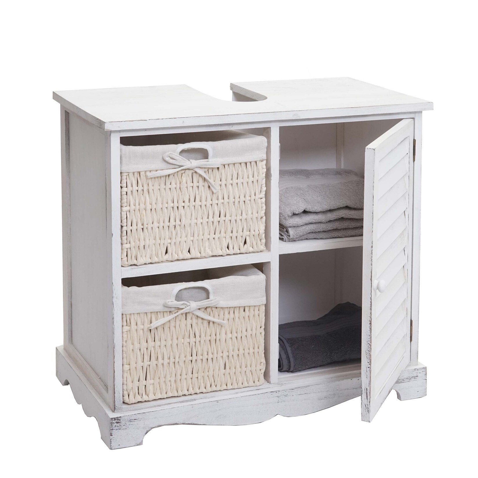 Waschbeckenunterschrank MCW-H20, Badezimmer Waschtisch, Massiv-Holz Korb-Schublade 60x65x31cm ~ shabby weiß | 04057651496559