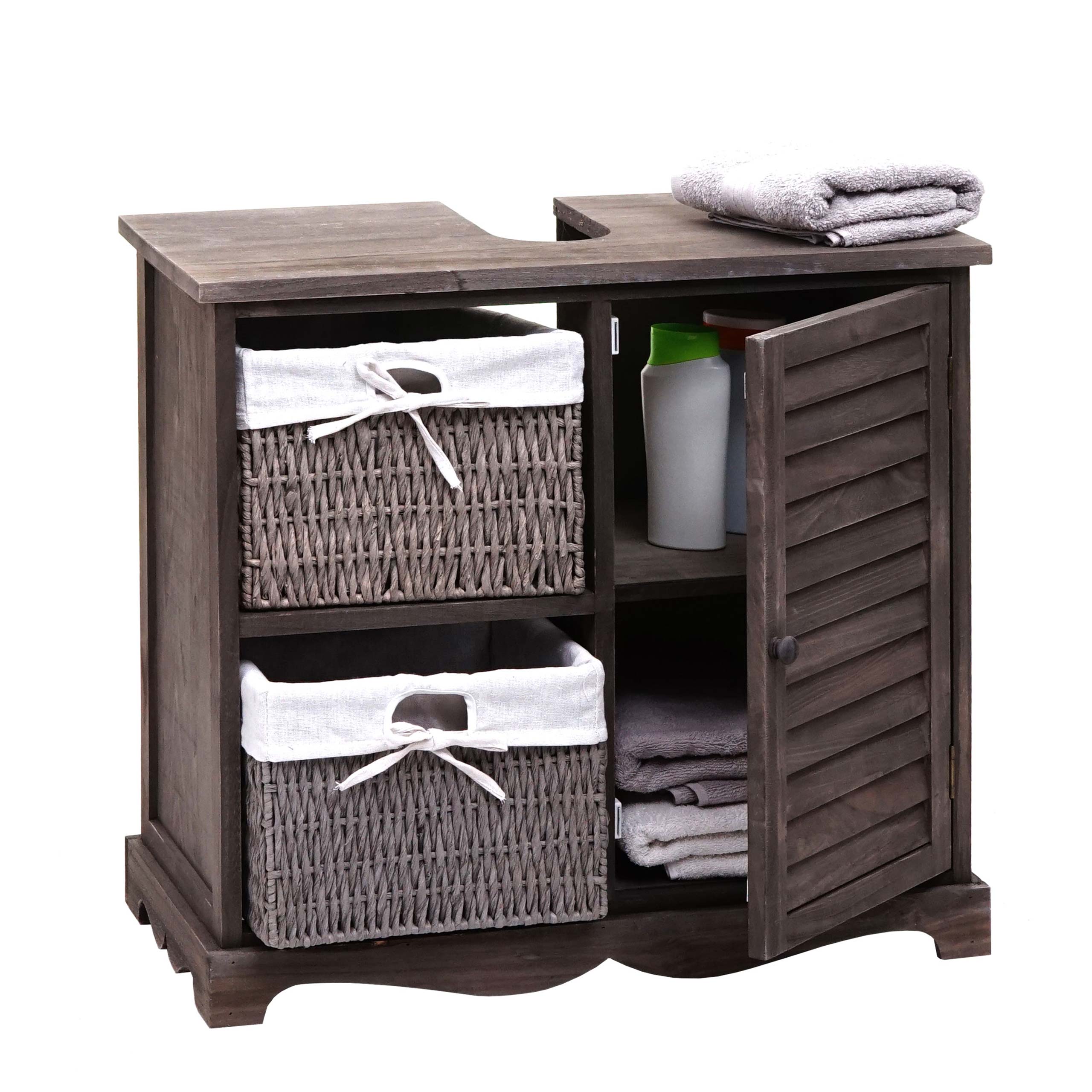 Waschbeckenunterschrank MCW-H20, Badezimmer Waschtisch, Massiv-Holz Korb-Schublade 60x65x31cm ~ shabby grau-braun - Bild 1