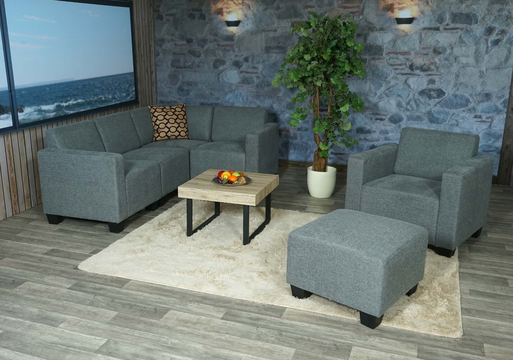 Modular Sofa-System Couch-Garnitur Moncalieri 4-1-1, Stoff/Textil ~ grau | 04057651498478