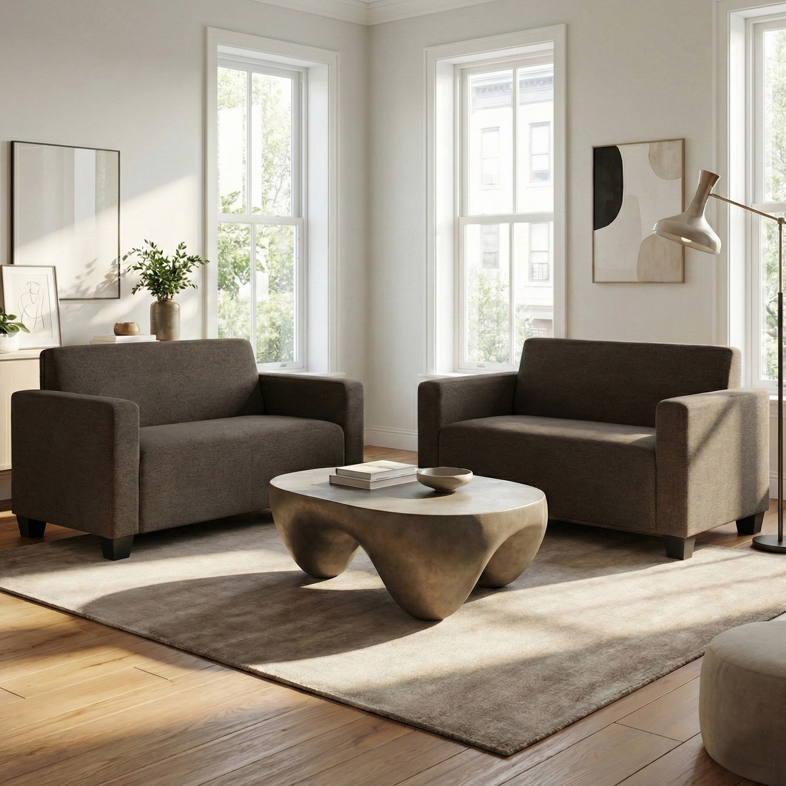 Sofa-Garnitur Couch-Garnitur 2x 2er Sofa Moncalieri Stoff/Textil ~ braun - Bild 1