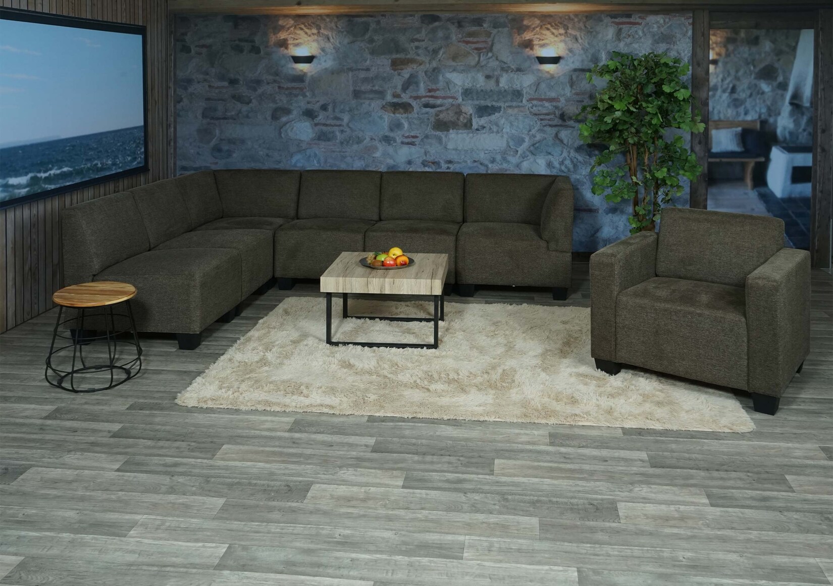 Modular Sofa-System Couch-Garnitur Moncalieri 6-1, Stoff/Textil ~ braun | 04057651510668