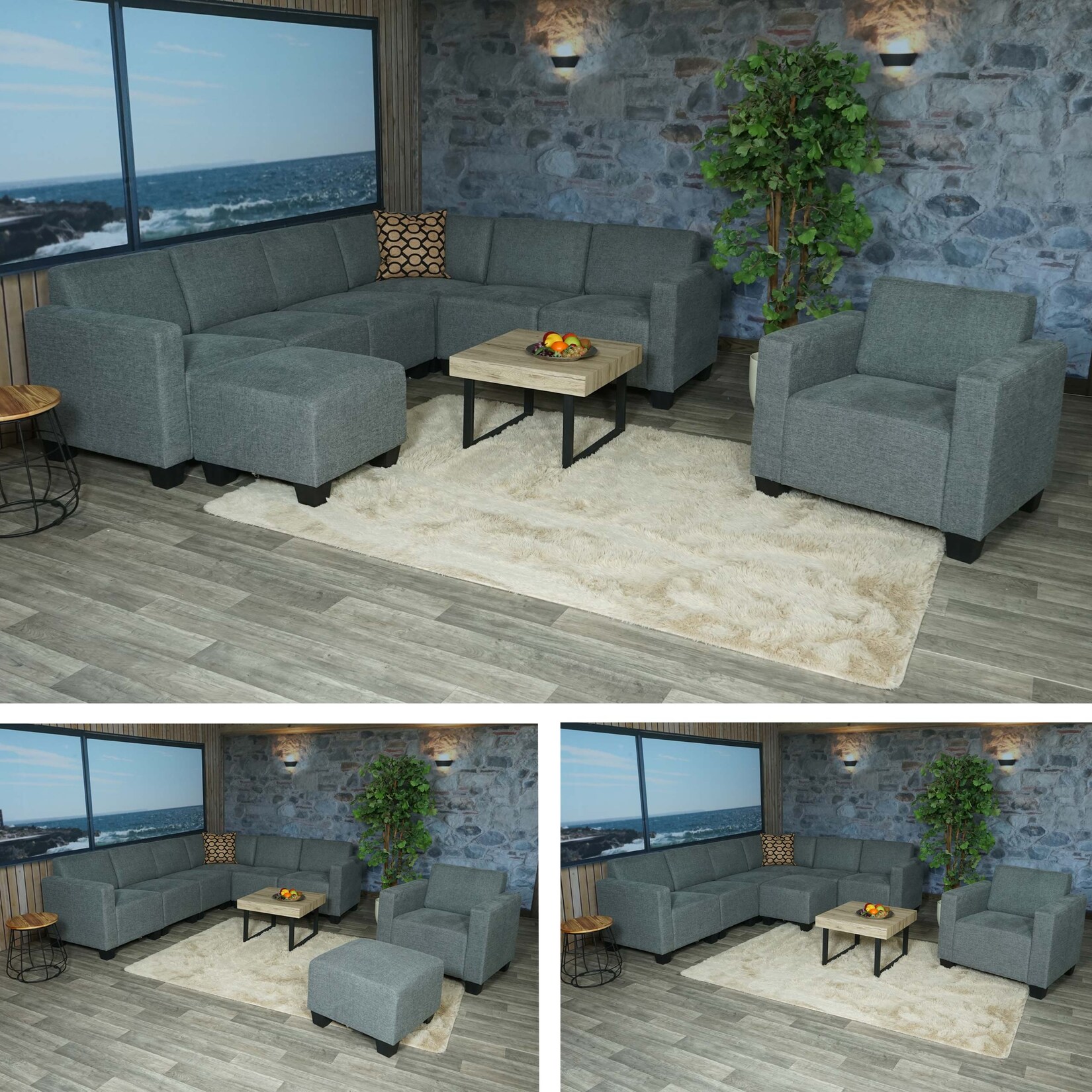 Modular Sofa-System Couch-Garnitur Moncalieri 6-2, Stoff/Textil ~ grau | 04057651512853
