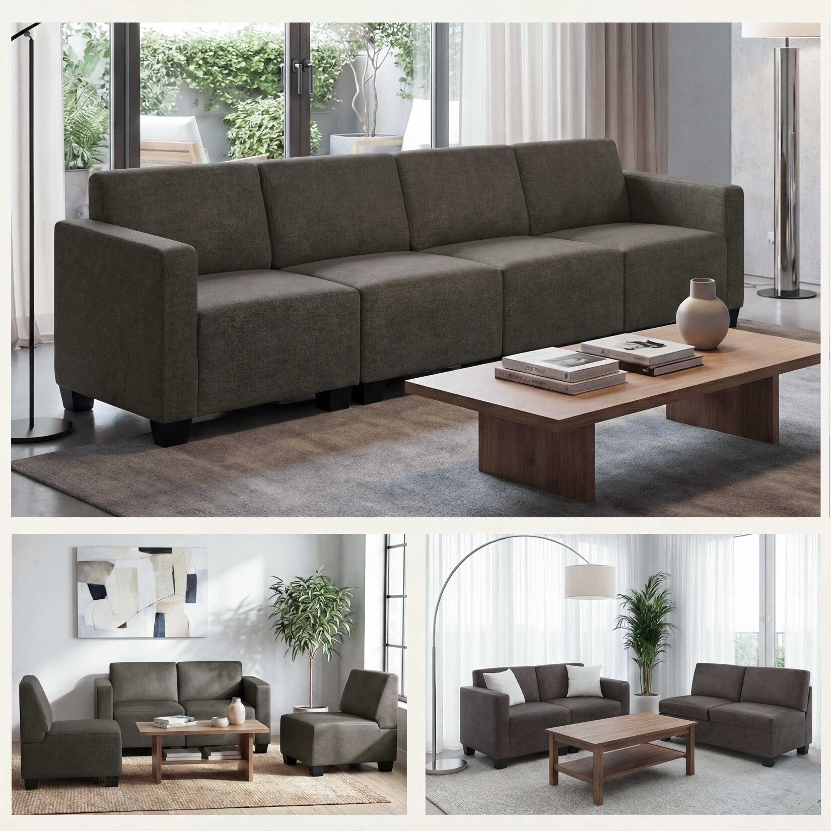 Modular 4-Sitzer Sofa Couch Moncalieri, Stoff/Textil ~ braun