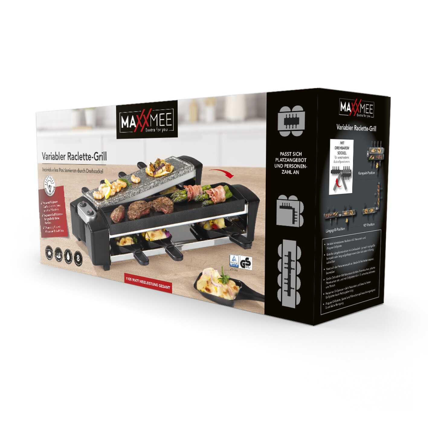 maxxmee raclette grill fur 8 personen 1100w schwarz schwenkbar online kaufen bei netto