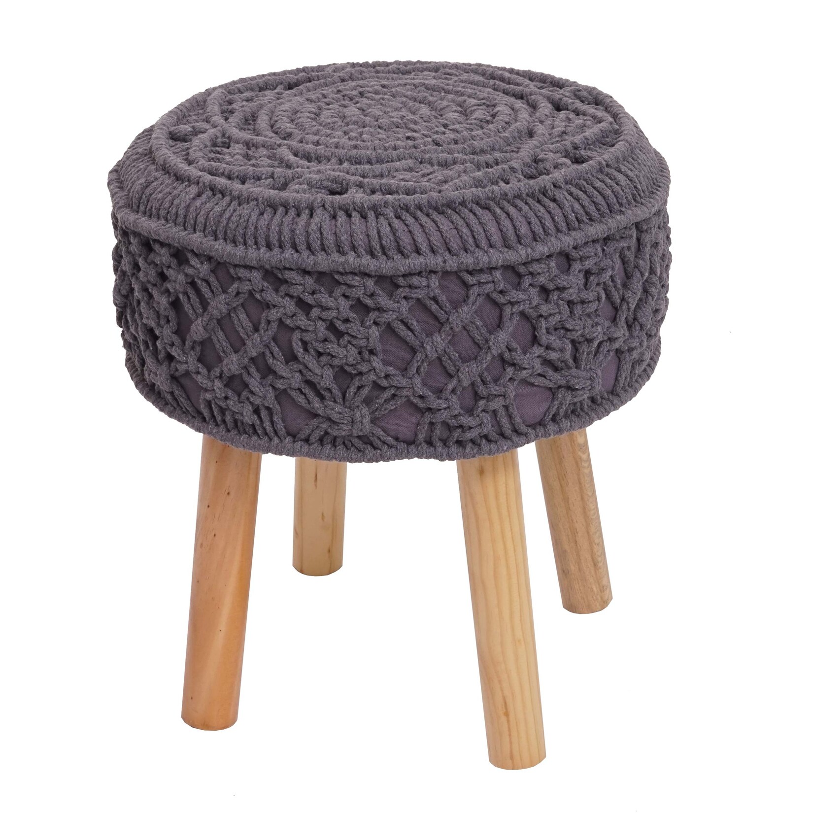 Sitzhocker MCW-J43, Strickhocker Hocker Fußhocker, 45x41cm rund Makramee/Strick Stoff/Textil ~ dunkelgrau | 04057651488134