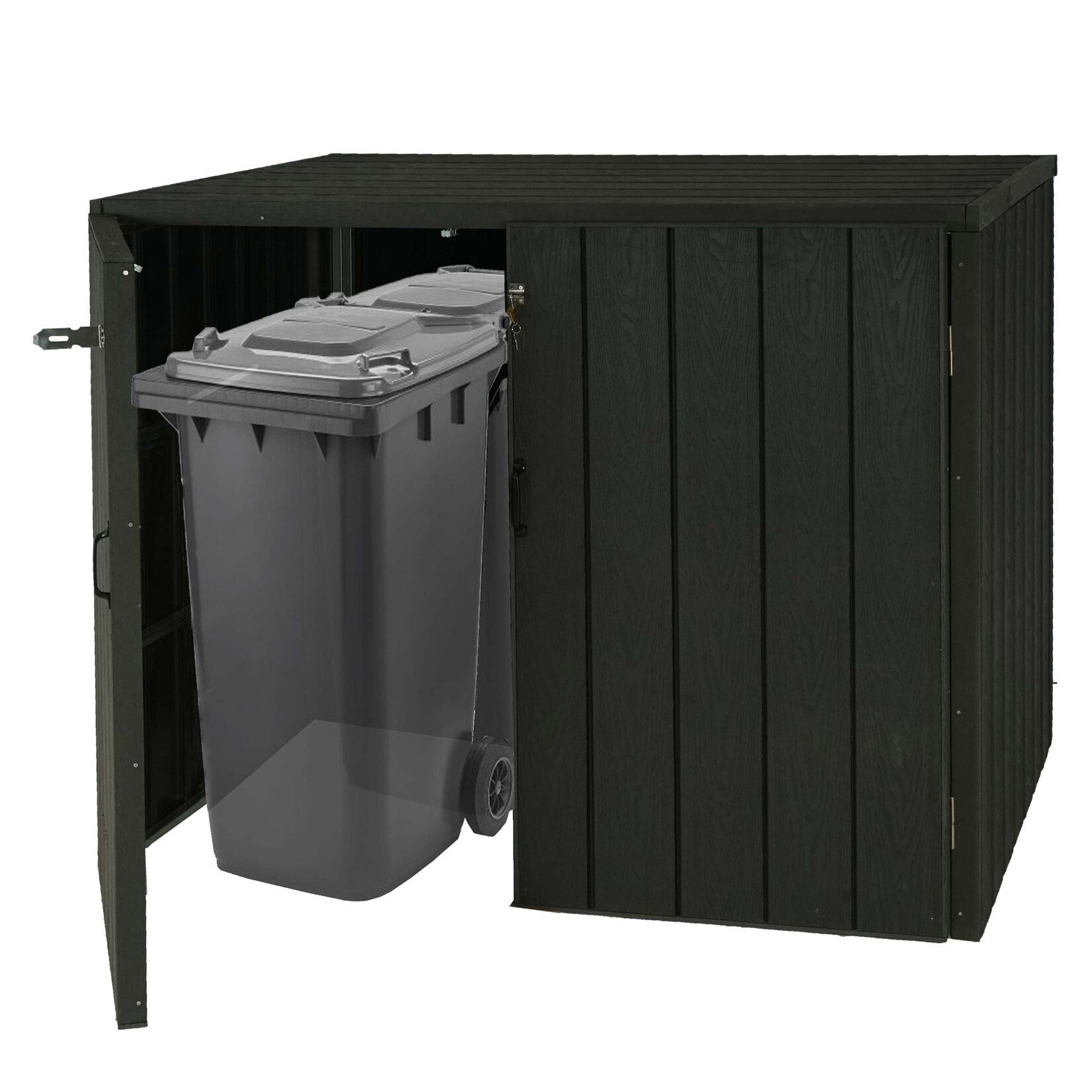 XL 2er-/4er-WPC-Mülltonnenverkleidung MCW-J28, Premium Mülltonnenbox, Metall Holzoptik, erweiterbar ~ anthrazit