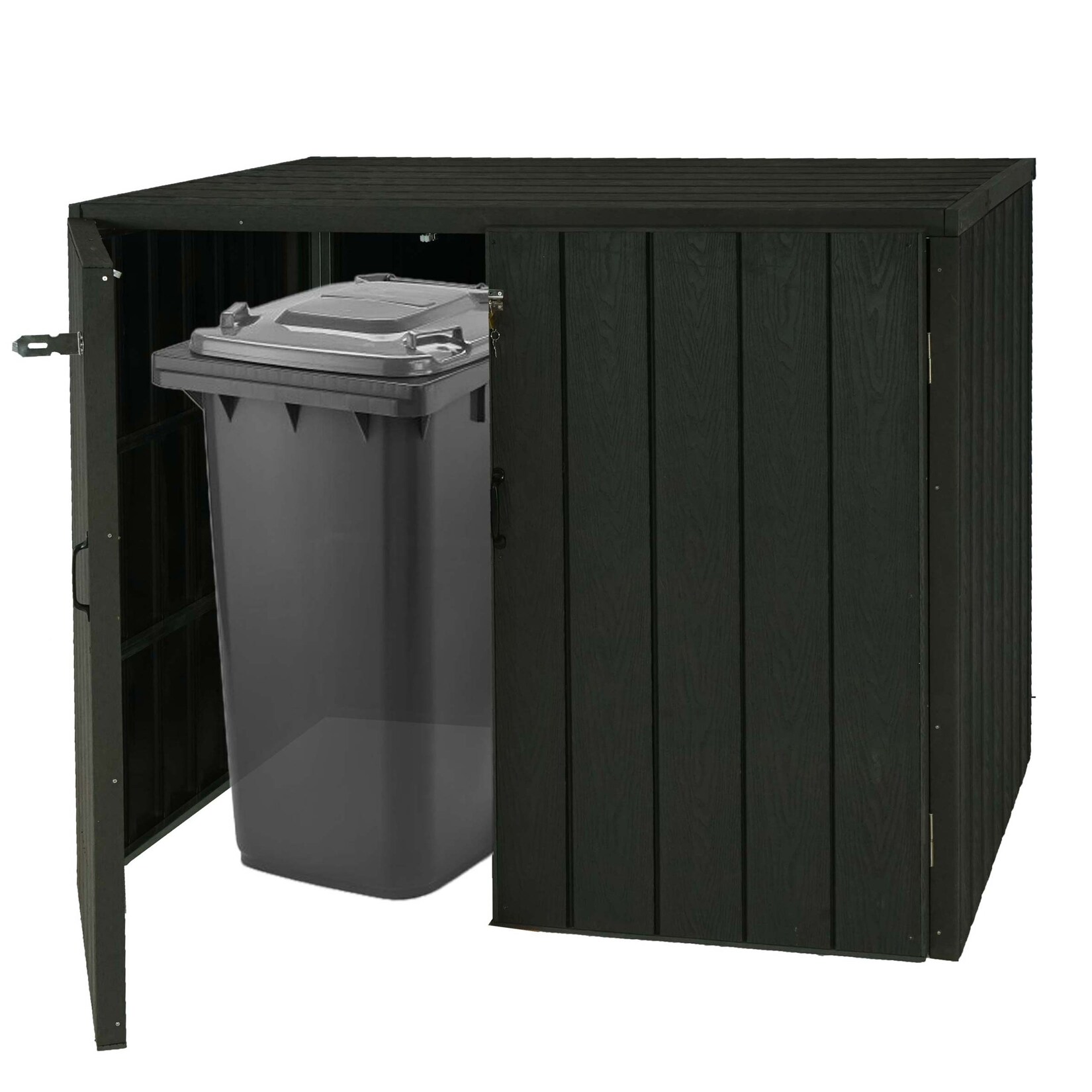 2er WPC-Mülltonnenverkleidung MCW-J28, Premium Mülltonnenbox, Metall Holzoptik, erweiterbar ~ anthrazit | 04057651498935