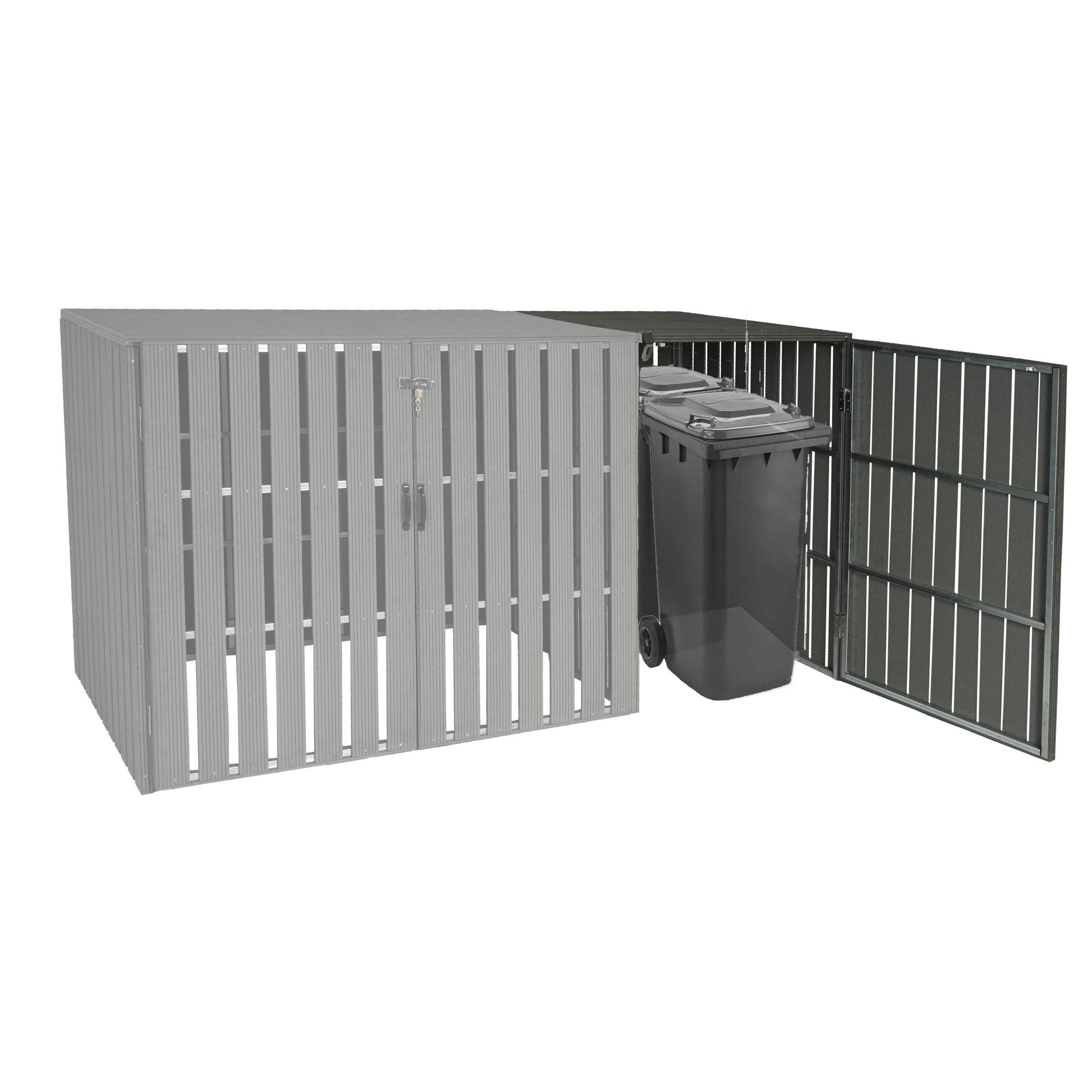XL 1er-/2er-WPC-M&uuml;lltonnenverkleidung Erweiterung MCW-J28, M&uuml;lltonnenbox, Metall Holzoptik ~ grau - Bild 1