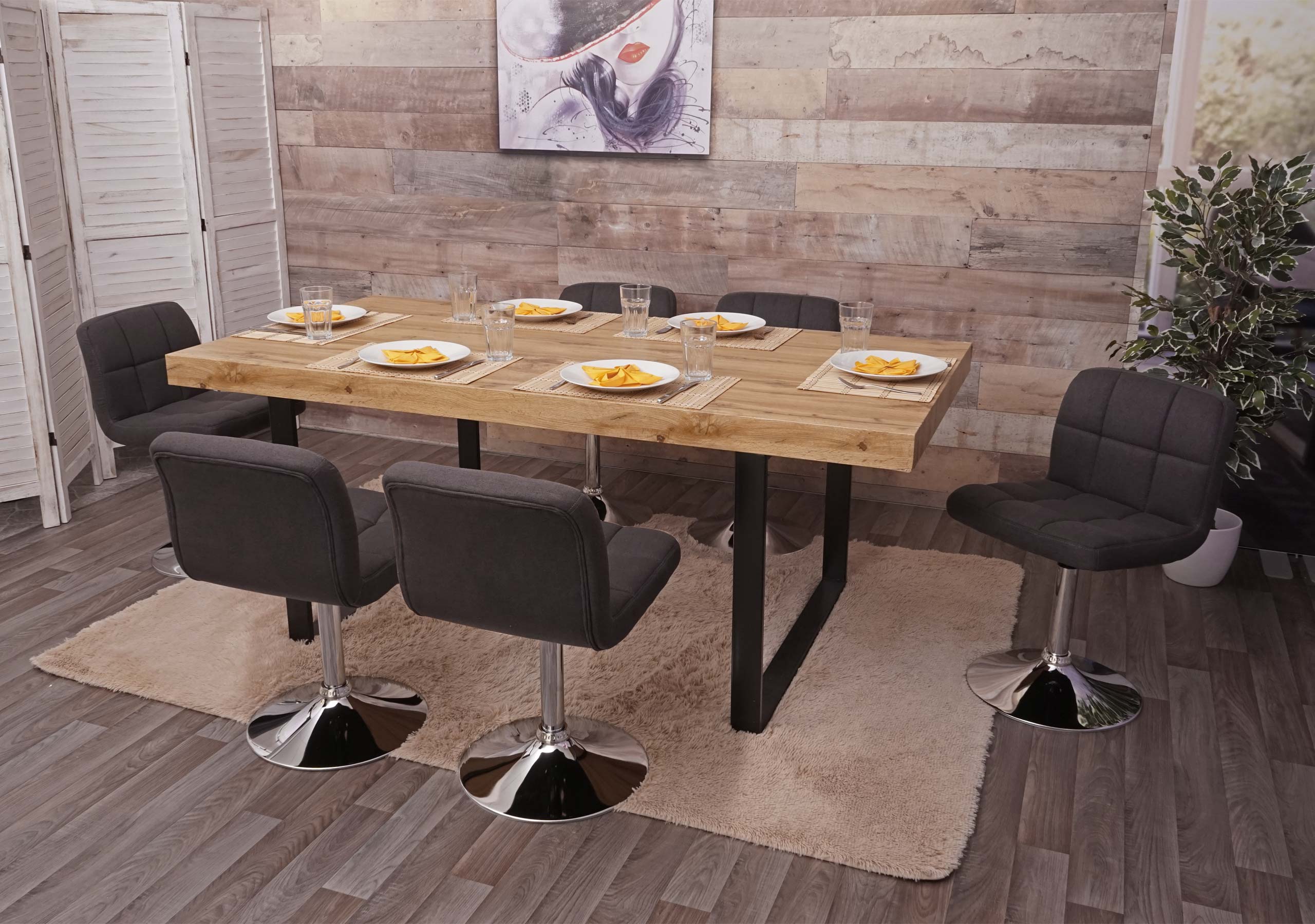 6er-Set Esszimmerstuhl Cadiz, K&uuml;chenstuhl Stuhl, Stoff/Textil Chrom drehbar MVG-zertifiziert ~ dunkelgrau - Bild 1