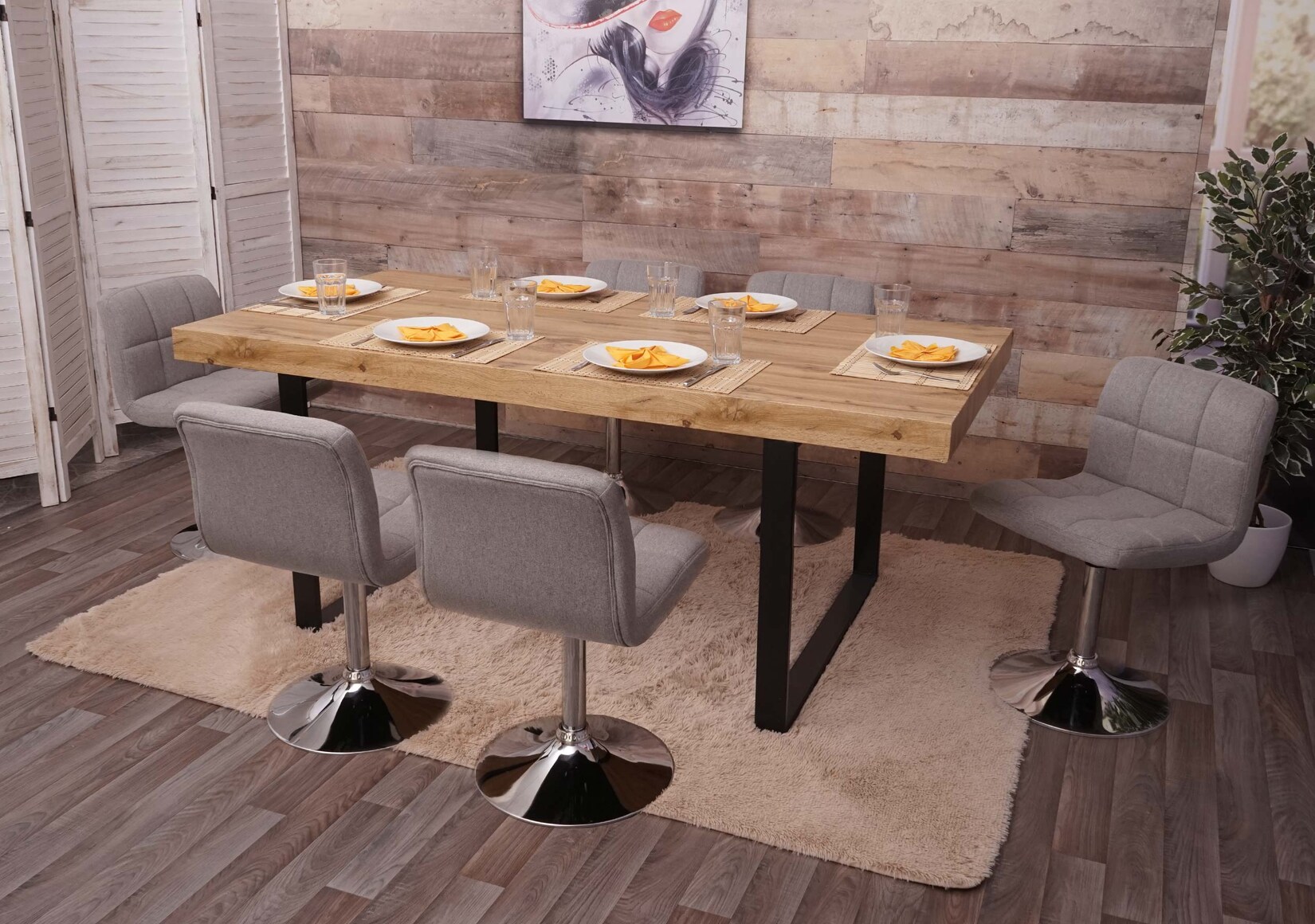 6er-Set Esszimmerstuhl Cadiz, Küchenstuhl Stuhl, Stoff/Textil Chrom drehbar MVG-zertifiziert ~ hellgrau | 04057651321417