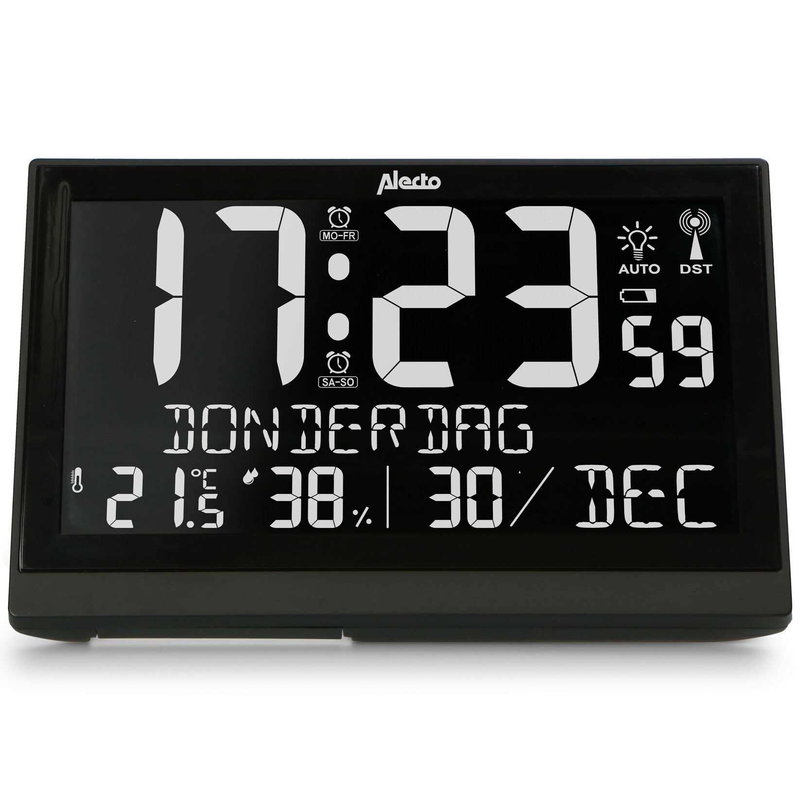 Alecto AK-70 – Große digitale Uhr mit Thermometer und Hygrometer, schwarz | 08712412584949