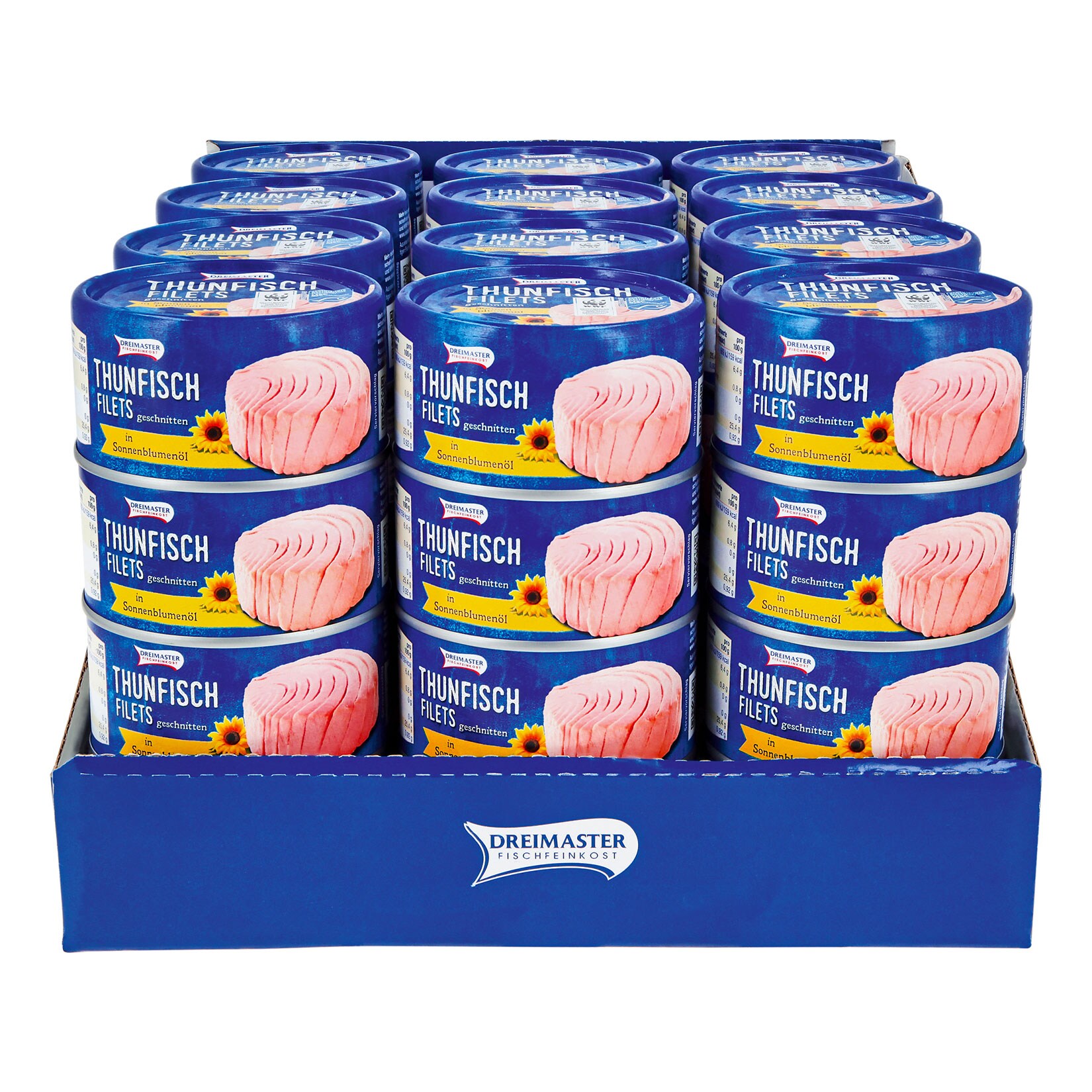 Dreimaster Thunfischfilets in Sonnenblumenöl 195 g, 48er Pack | 04316268620215