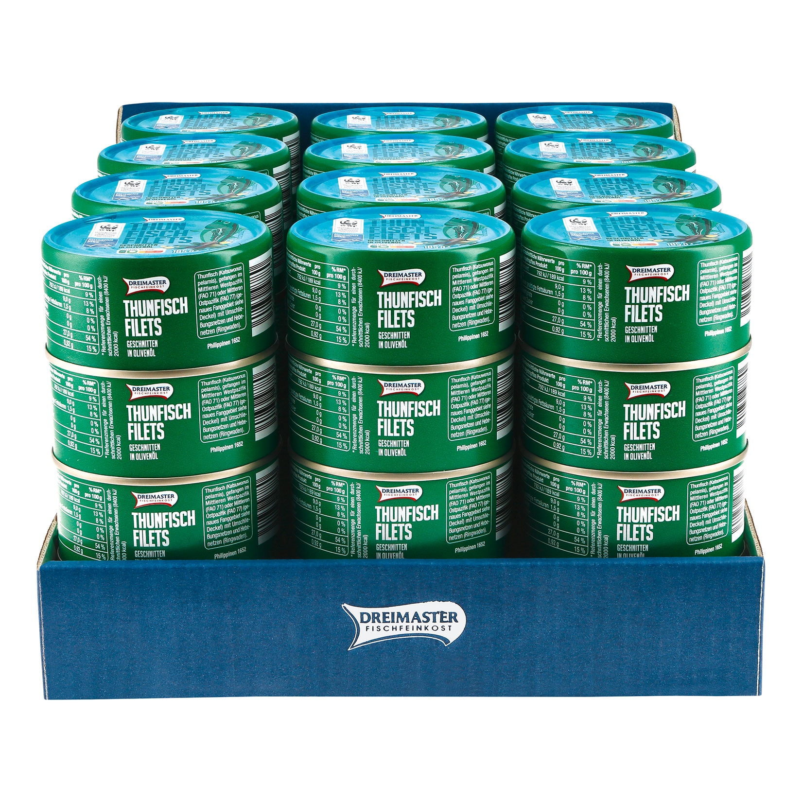 Dreimaster Thunfischfilets in Oliven&ouml;l 185 g, 48er Pack - Bild 1