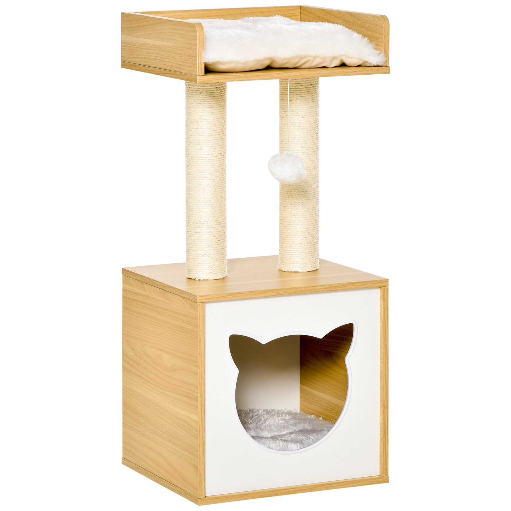 PawHut Katzenhaus Spanplatte, samtartiges Polyester, Sisal | 04251774926119