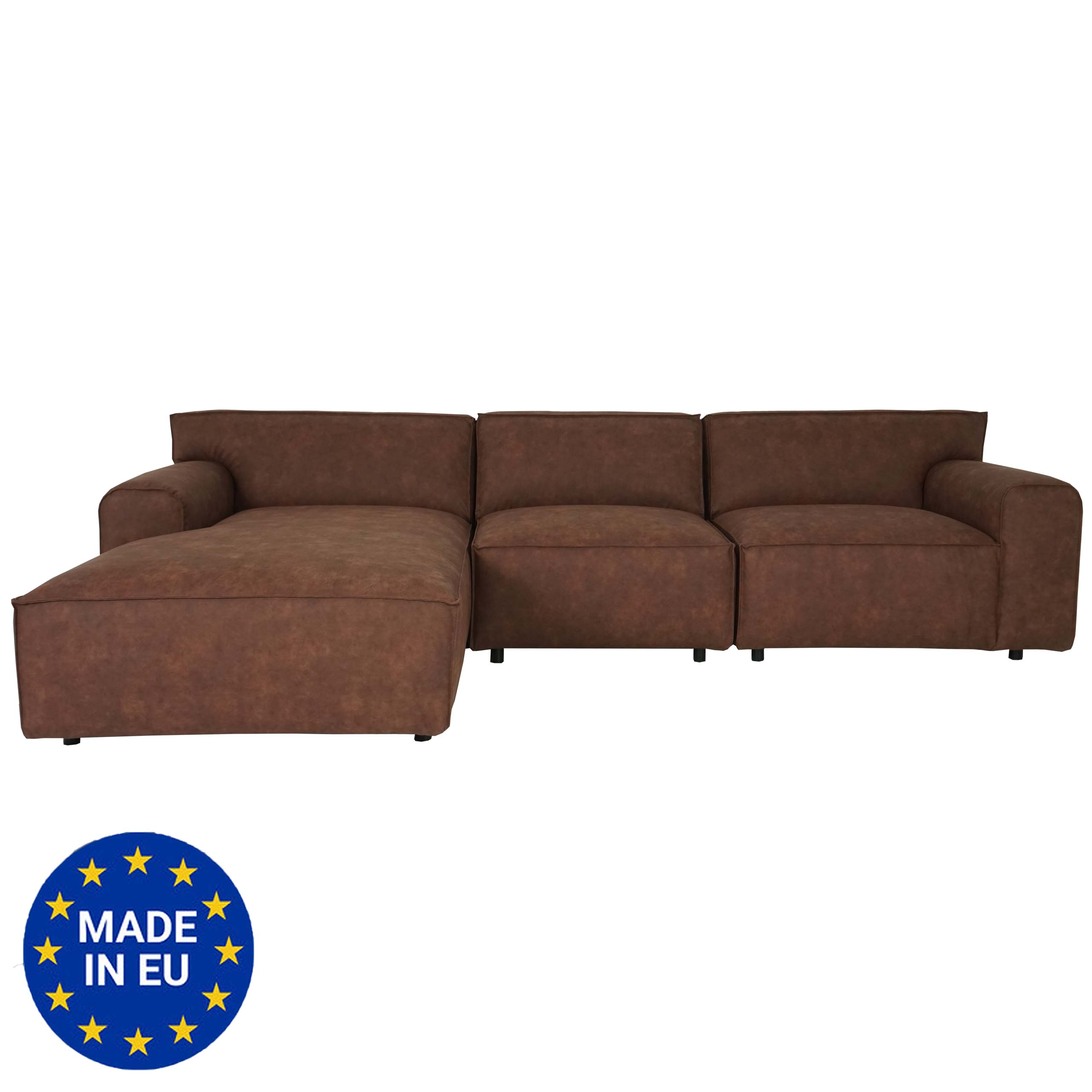 Ecksofa MCW-J59, Couch Sofa mit Ottomane links, Made in EU, wasserabweisend 295cm ~ Kunstleder braun - Bild 1