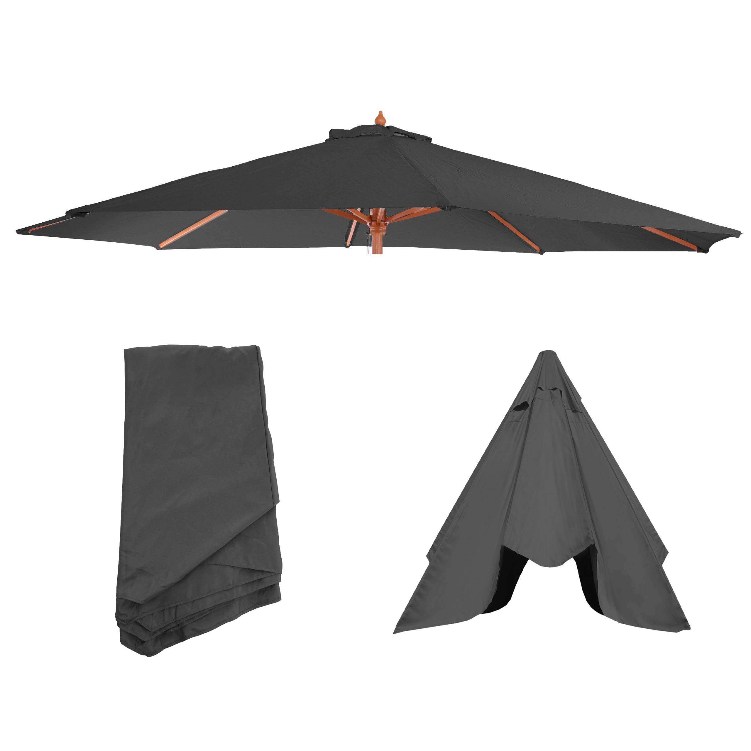Ersatz-Bezug f&uuml;r Sonnenschirm Lissabon, Sonnenschirmbezug Ersatzbezug, &Oslash; 3,5m Polyester 8 Streben ~ anthrazit - Bild 1