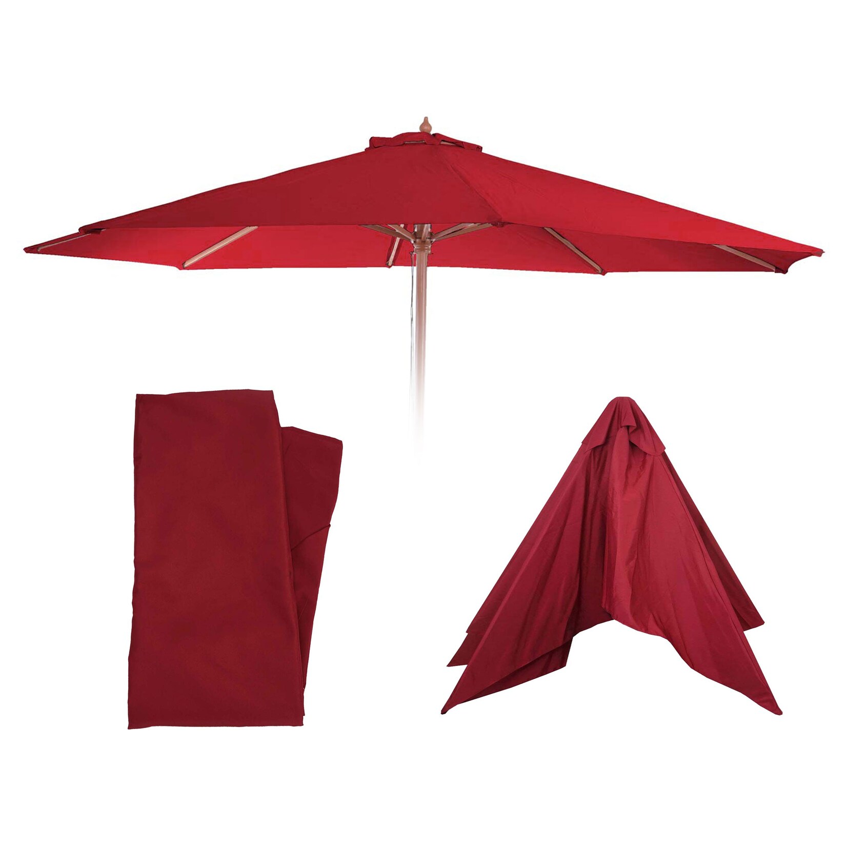 Ersatz-Bezug für Sonnenschirm Lissabon, Sonnenschirmbezug Ersatzbezug, Ø 3,5m Polyester 8 Streben ~ bordeaux