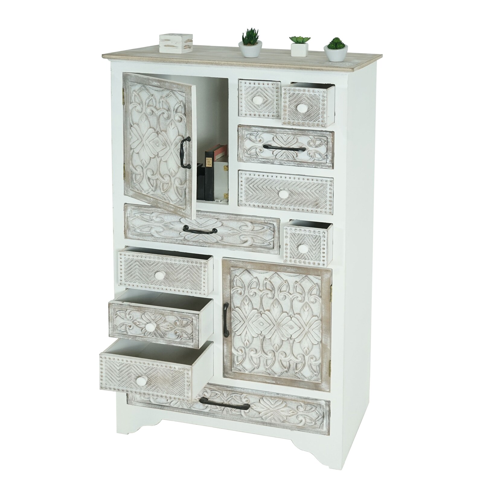 Apotheker Kommode MCW-J48, Schrank Schubladenkommode, Holz Schubladen, Shabby-Look Vintage 150x81x40cm, weiß-braun | 04057651320977