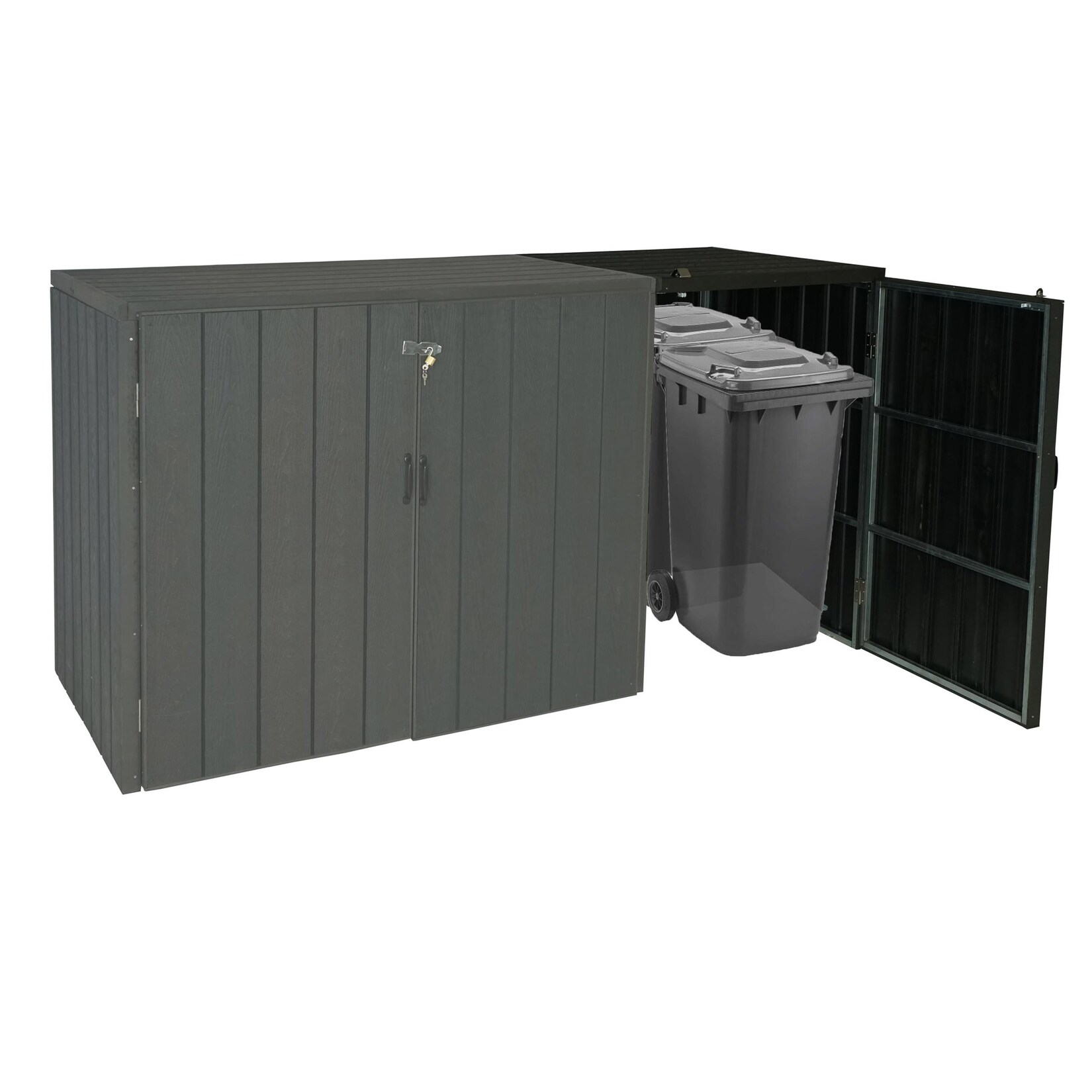 XL 1er-/2er-WPC-Mülltonnenverkleidung Erweiterung MCW-J28, Premium Mülltonnenbox, Metall Holzoptik ~ anthrazit