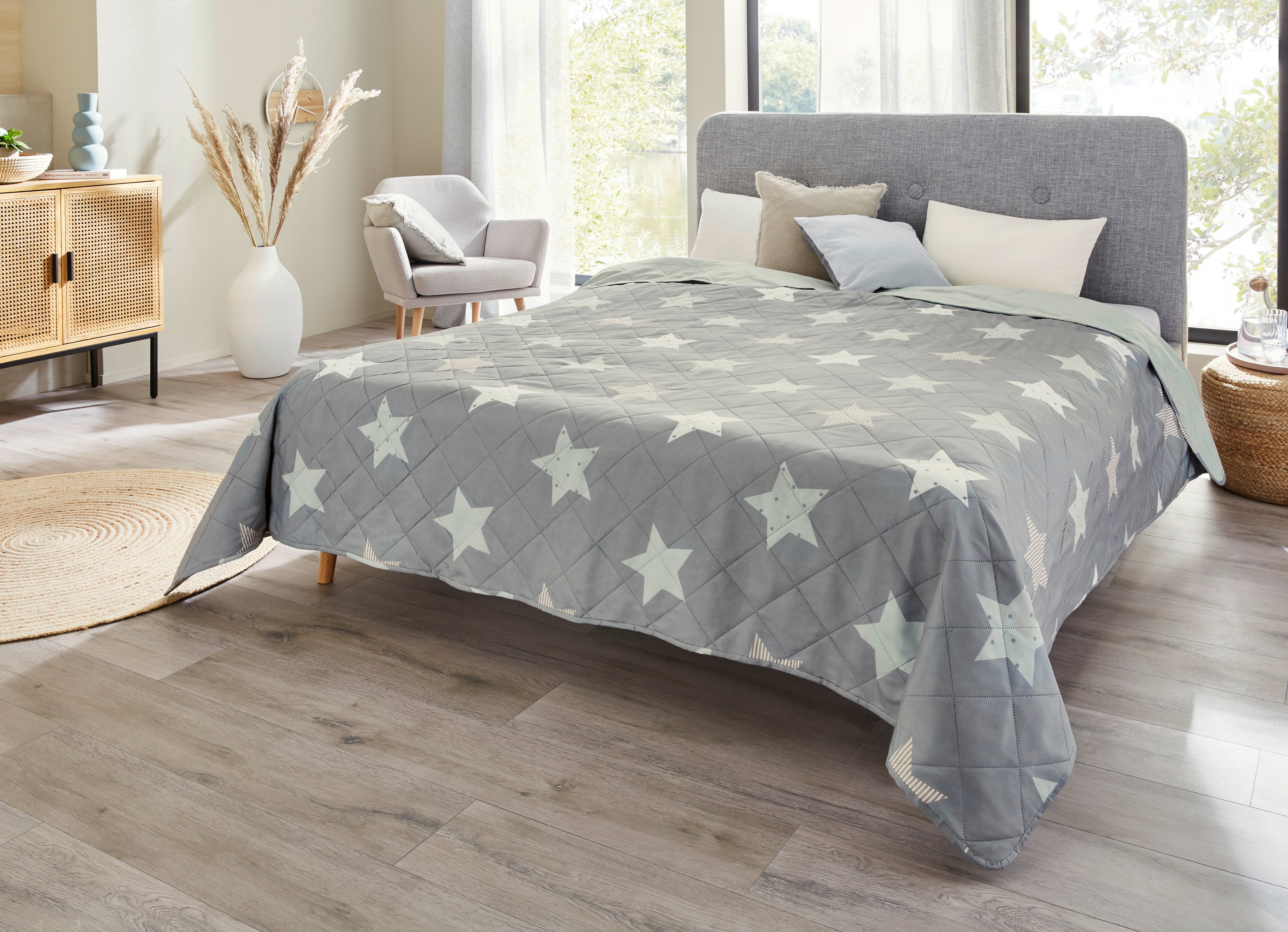 Dekor Tagesdecke XXL - grau Sterne - versch. Farben - Bild 1