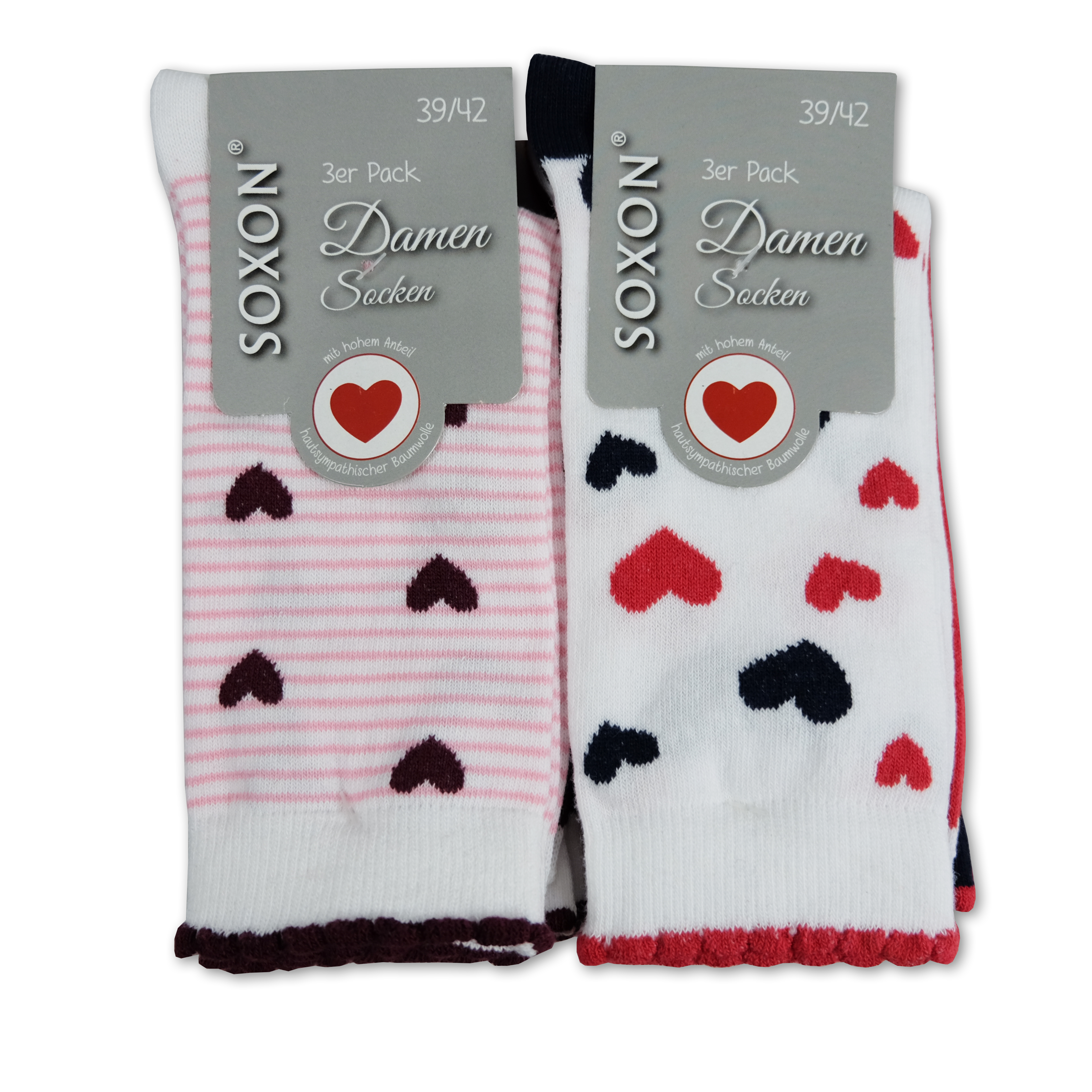 Damen-Socke 3er Packung, Valentin - wei&szlig;/rot/navy Gr.35/38 - verschiedene Ausf&uuml;hrungen - Bild 1