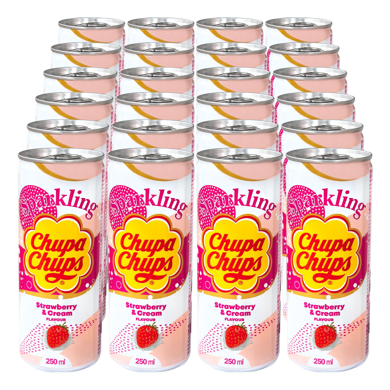 Chupa Chups Sparkling Strawberry & Cream Limonade 0,25 Liter Dose, 24er Pack - Bild 1