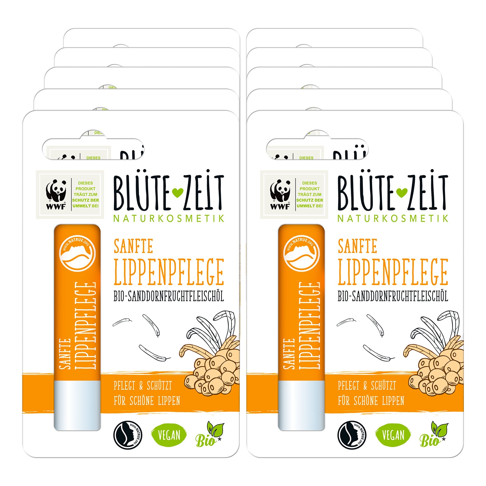 BLÜTE-ZEIT Lippenpflegestift  BIO-Sanddornfruchtfleischöl 4,5 g, 10er Pack