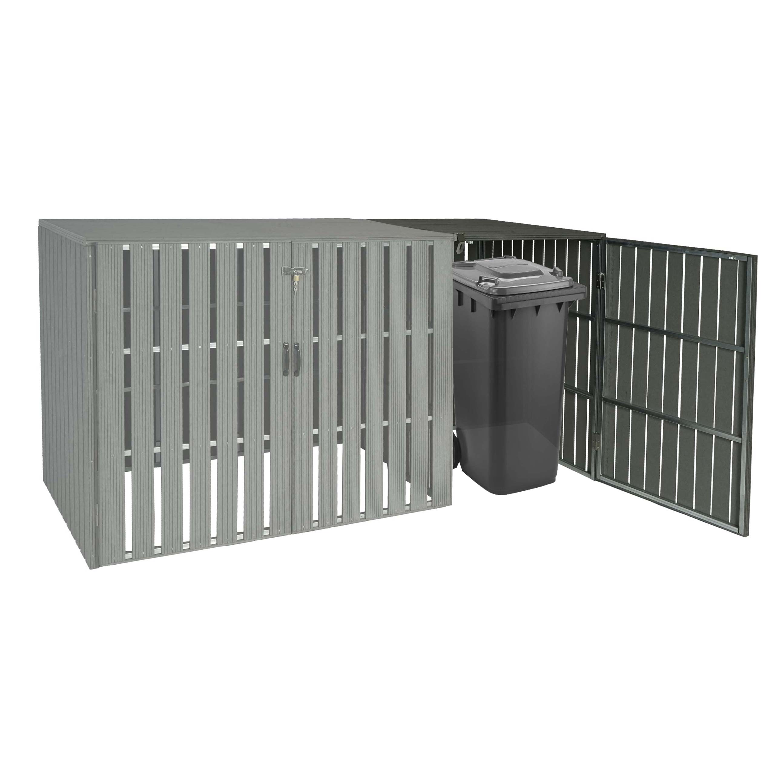 1er WPC-M&uuml;lltonnenverkleidung Erweiterung MCW-J28, M&uuml;lltonnenbox, Metall Holzoptik ~ grau - Bild 1