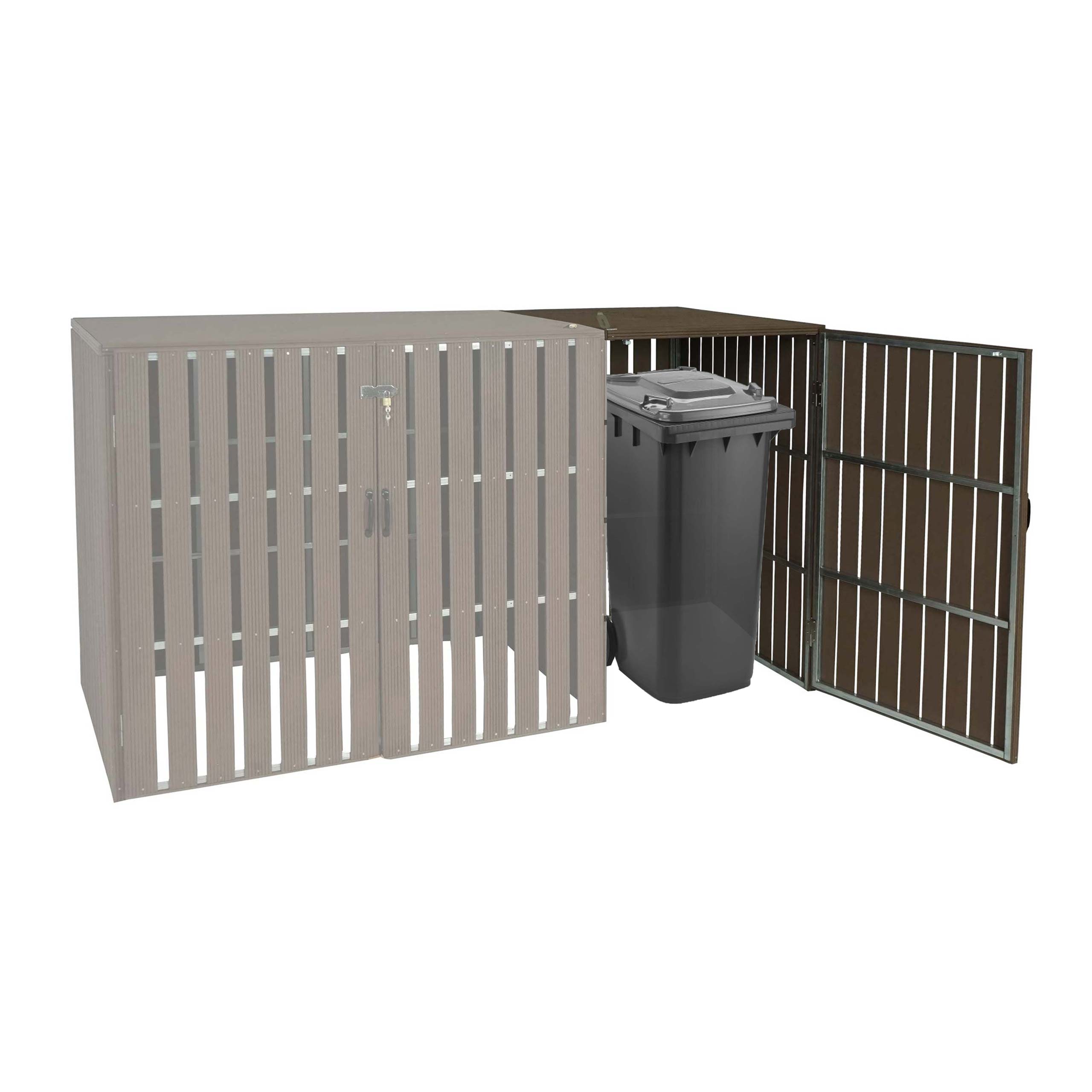 1er WPC-M&uuml;lltonnenverkleidung Erweiterung MCW-J28, M&uuml;lltonnenbox, Metall Holzoptik ~ braun - Bild 1