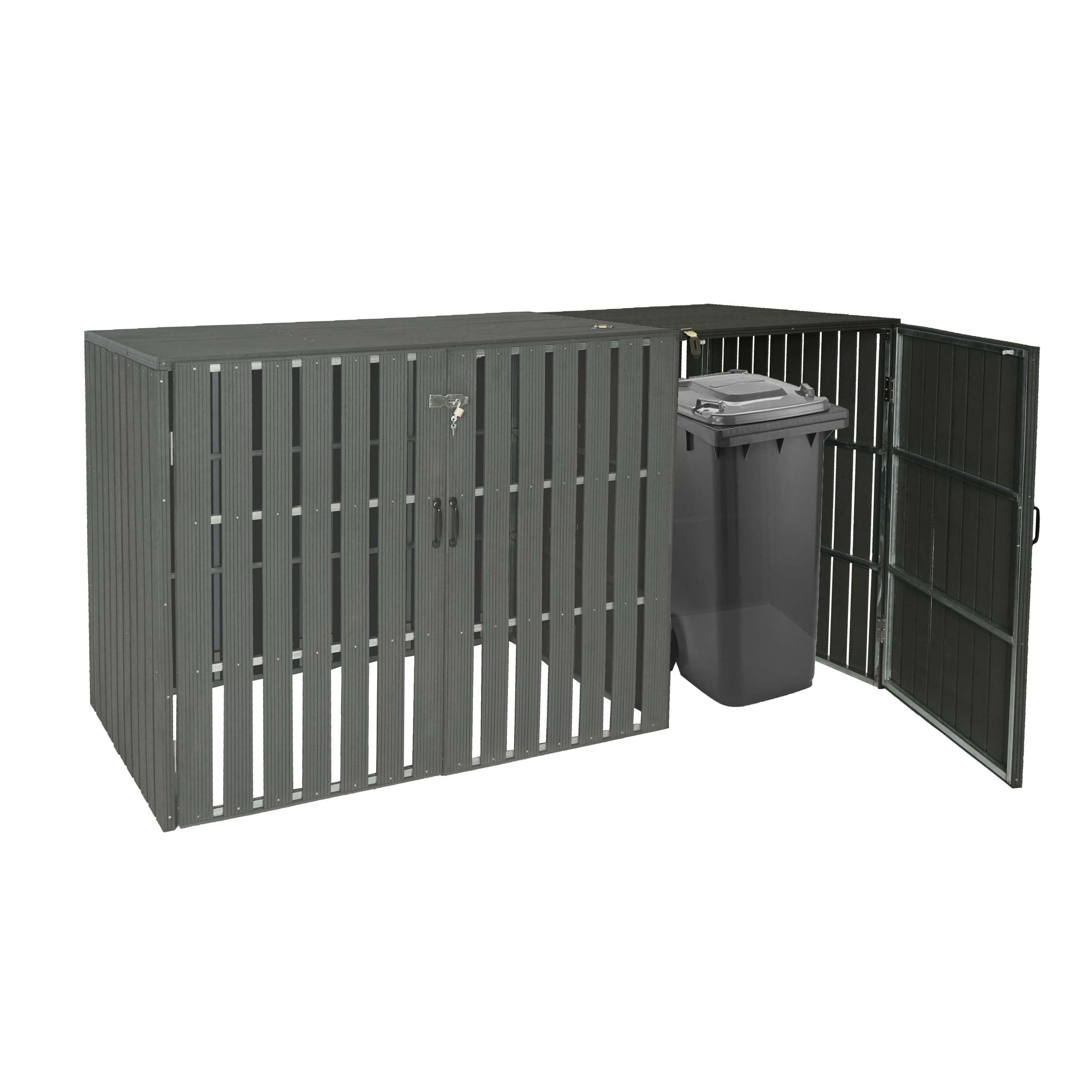 1er WPC-M&uuml;lltonnenverkleidung Erweiterung MCW-J28, M&uuml;lltonnenbox, Metall Holzoptik ~ anthrazit - Bild 1