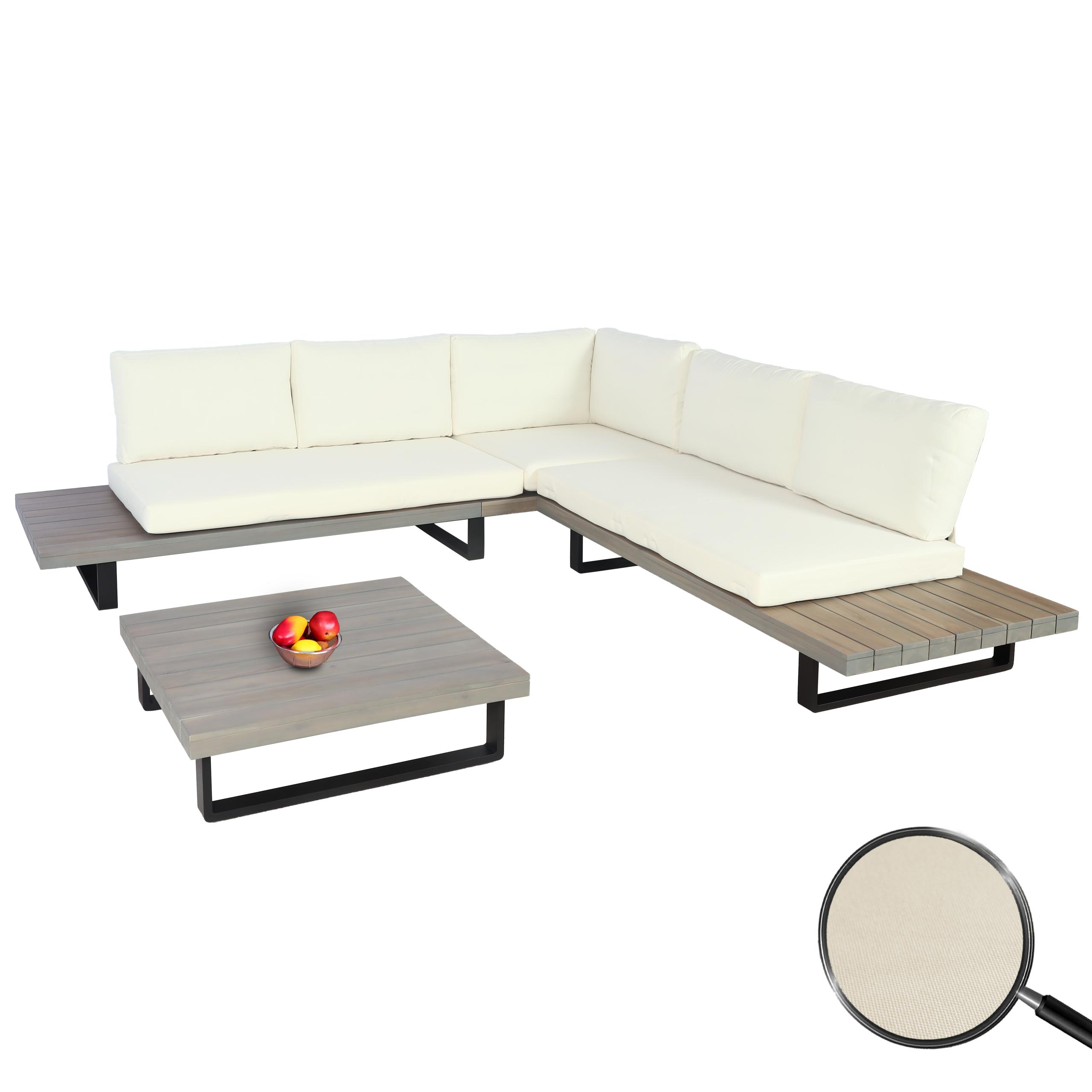 Garten-Garnitur MCW-H54, Garnitur Sitzgruppe Lounge-Set, Spun Poly Akazie Holz MVG Alu ~ grau, Polster cremewei&szlig; - Bild 1