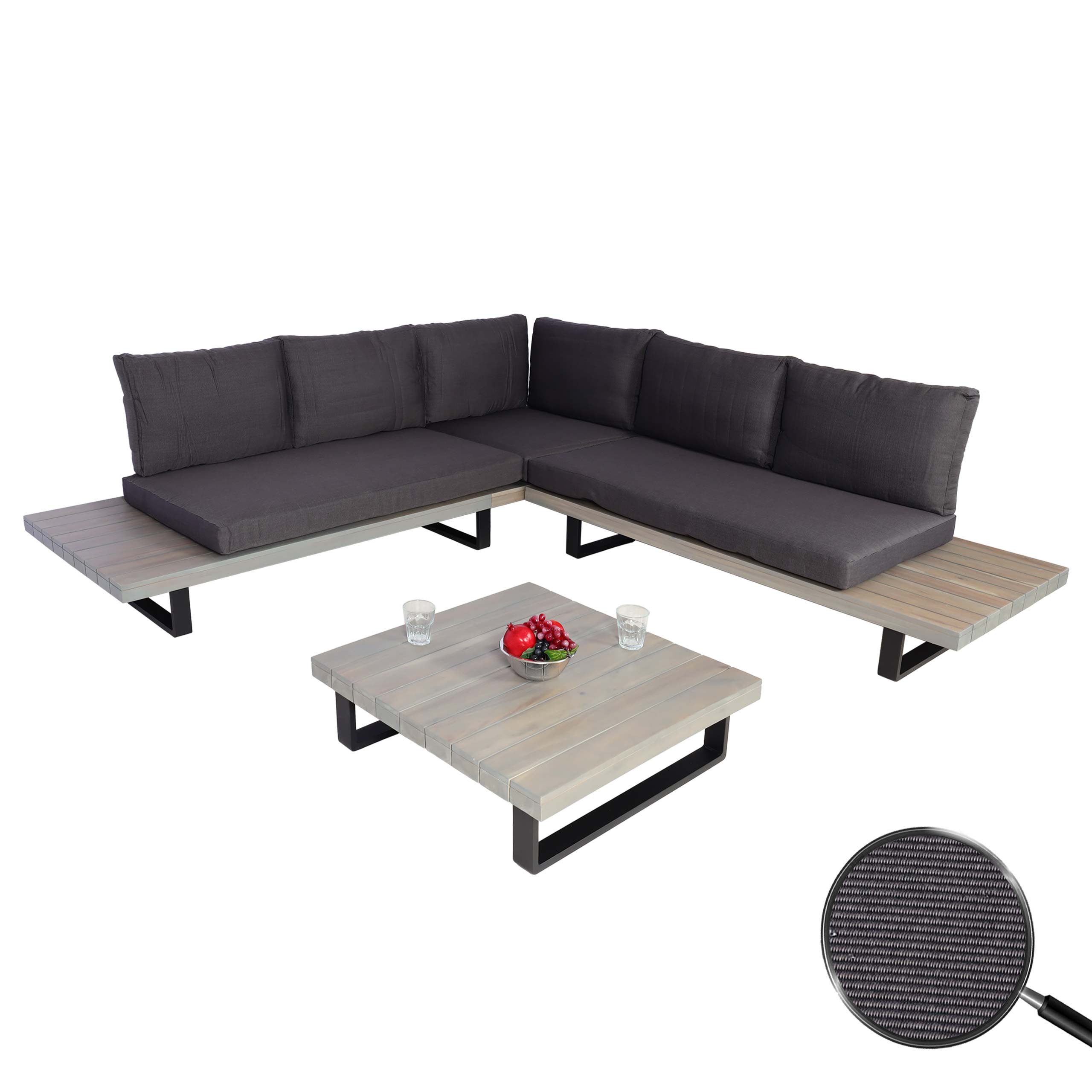 Garten-Garnitur MCW-H54, Garnitur Sitzgruppe Lounge-Set, Spun Poly Akazie Holz MVG Alu ~ grau, Polster dunkelgrau - Bild 1