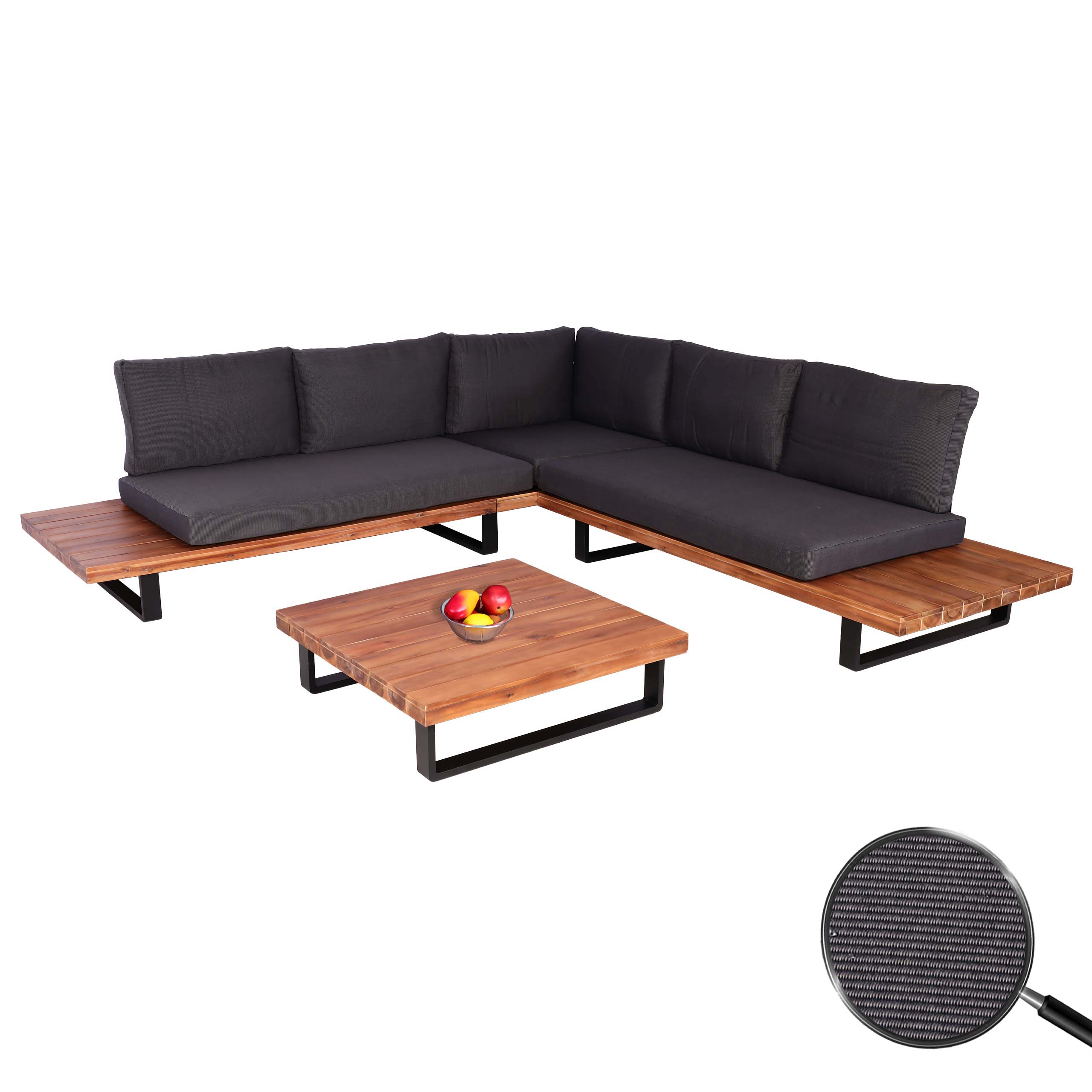 Garten-Garnitur MCW-H54, Garnitur Sitzgruppe Lounge-Set, Spun Poly Akazie Holz MVG Alu ~ braun, Polster dunkelgrau - Bild 1