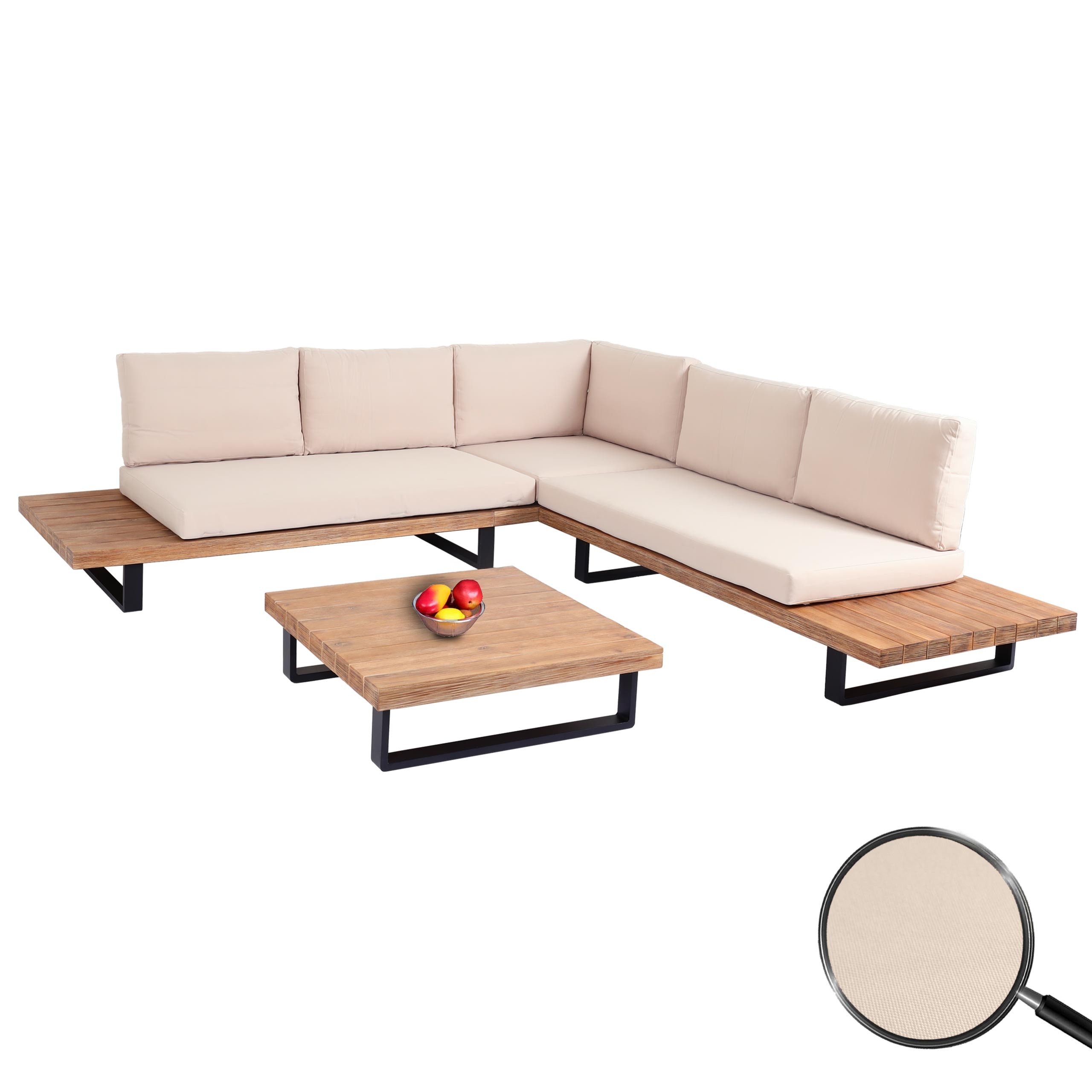Garten-Garnitur MCW-H54, Garnitur Sitzgruppe Lounge-Set, Spun Poly Akazie Holz MVG Alu ~ hellbraun, Polster beige - Bild 1