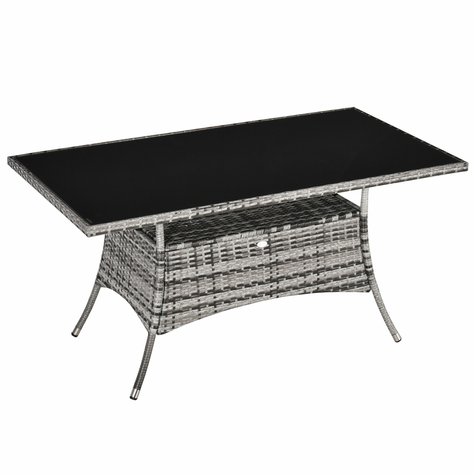 Outsunny Gartentisch Metall, Sicherheitsglas, Polyrattan | 04251774927468